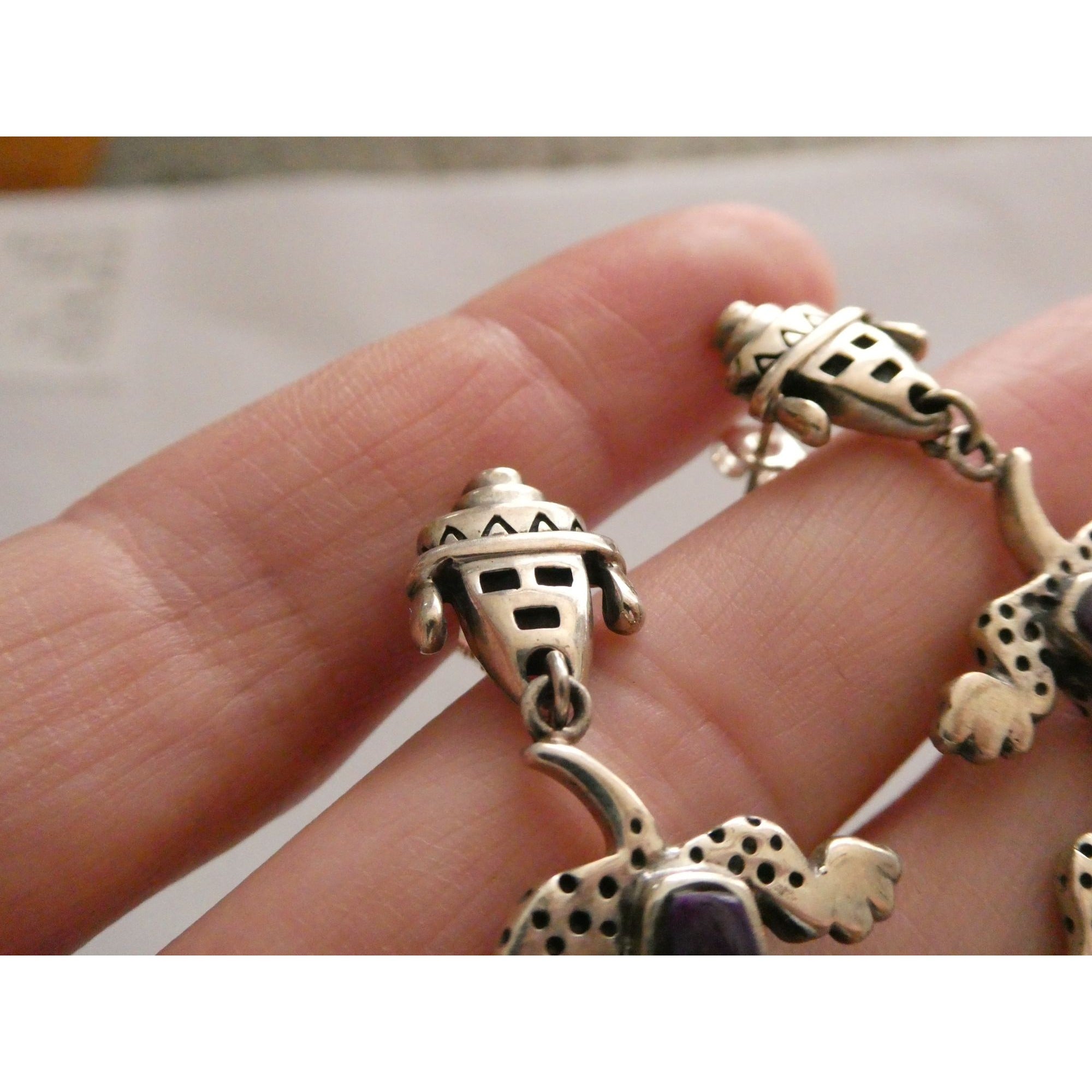 NA Zuni Rock Kritters Sterling Silver Gem Inlay Big Cat Earrings 20g 2 Inches