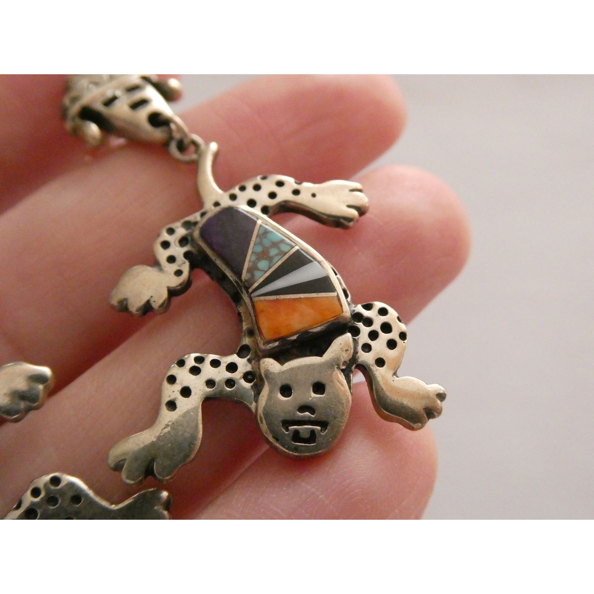 NA Zuni Rock Kritters Sterling Silver Gem Inlay Big Cat Earrings 20g 2 Inches