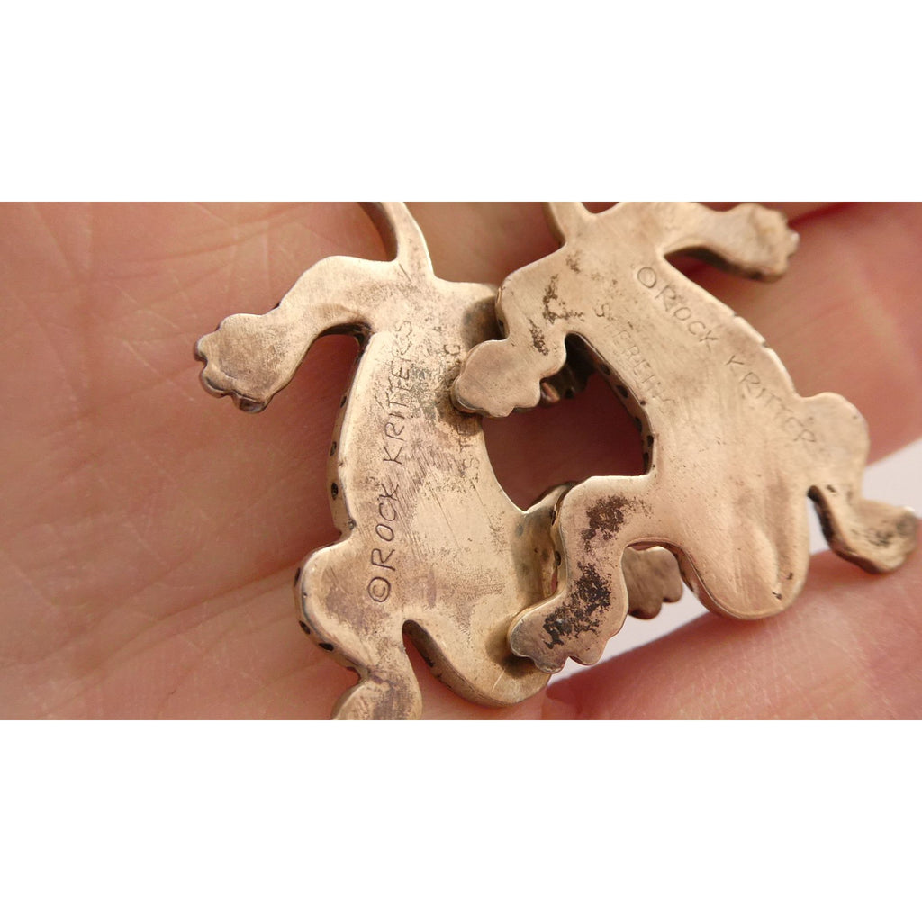 NA Zuni Rock Kritters Sterling Silver Gem Inlay Big Cat Earrings 20g 2 Inches
