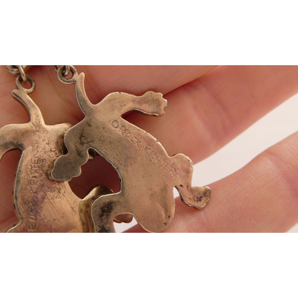 NA Zuni Rock Kritters Sterling Silver Gem Inlay Big Cat Earrings 20g 2 Inches