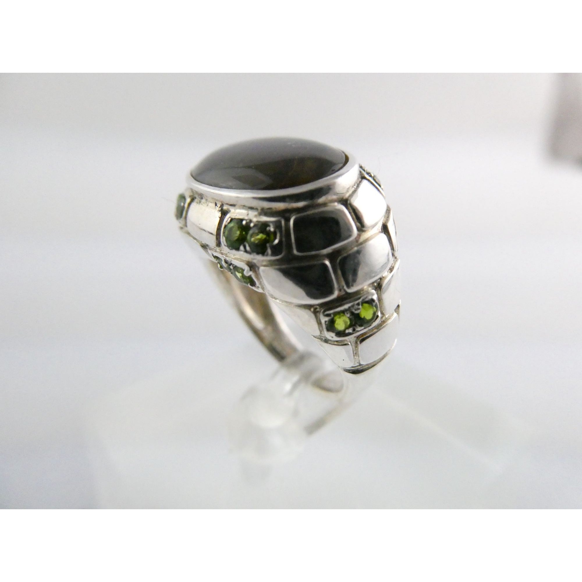 Designer Sterling Silver Quartz Ammolite Doublet with Peridot Accents Ring Sz 5