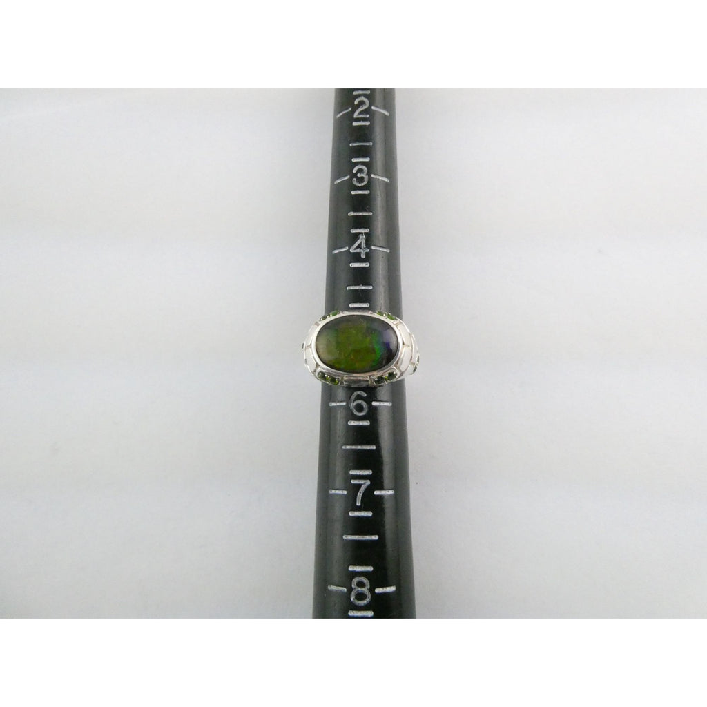 Designer Sterling Silver Quartz Ammolite Doublet with Peridot Accents Ring Sz 5