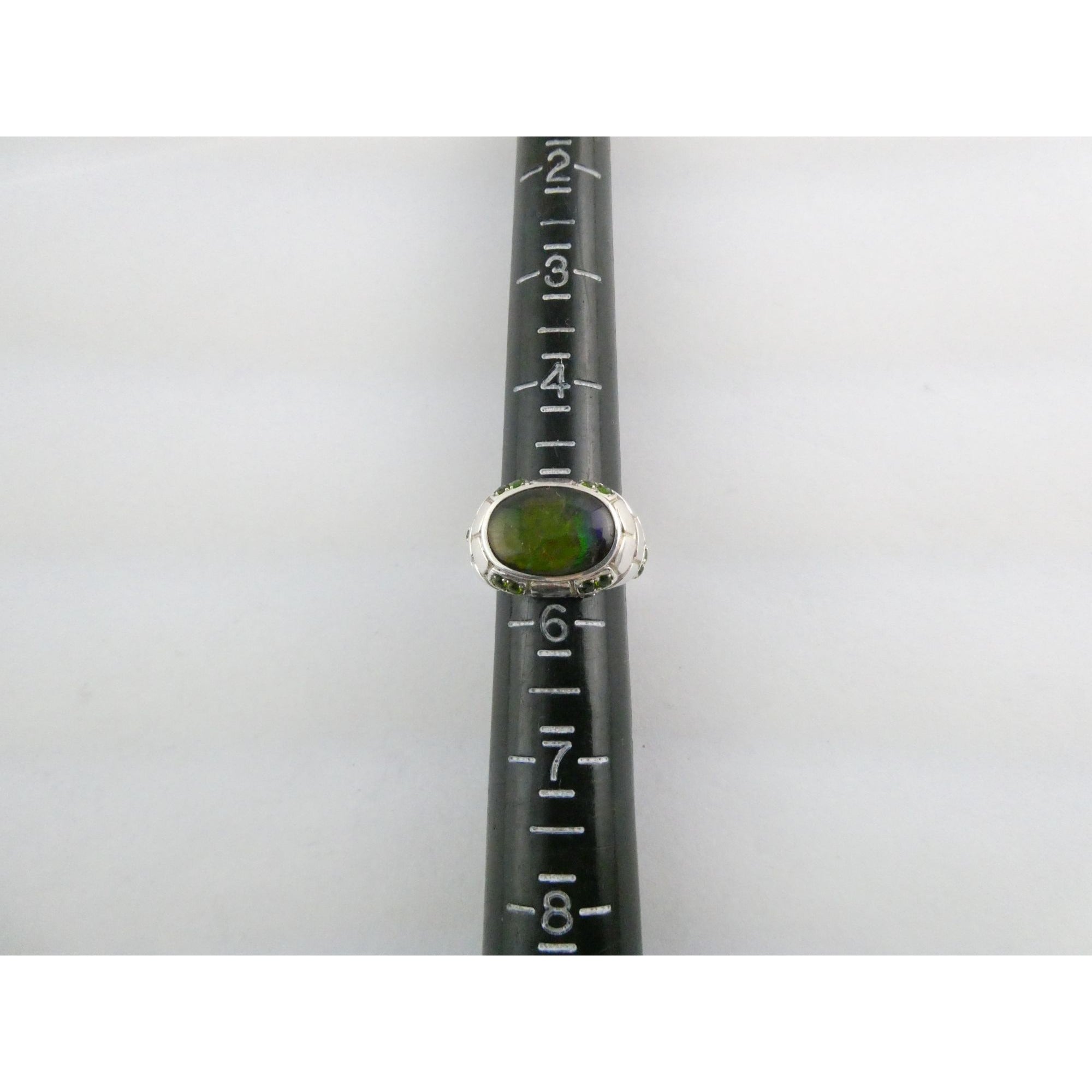 Designer Sterling Silver Quartz Ammolite Doublet with Peridot Accents Ring Sz 5