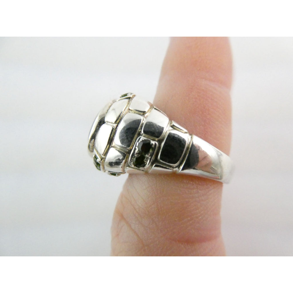 Designer Sterling Silver Quartz Ammolite Doublet with Peridot Accents Ring Sz 5
