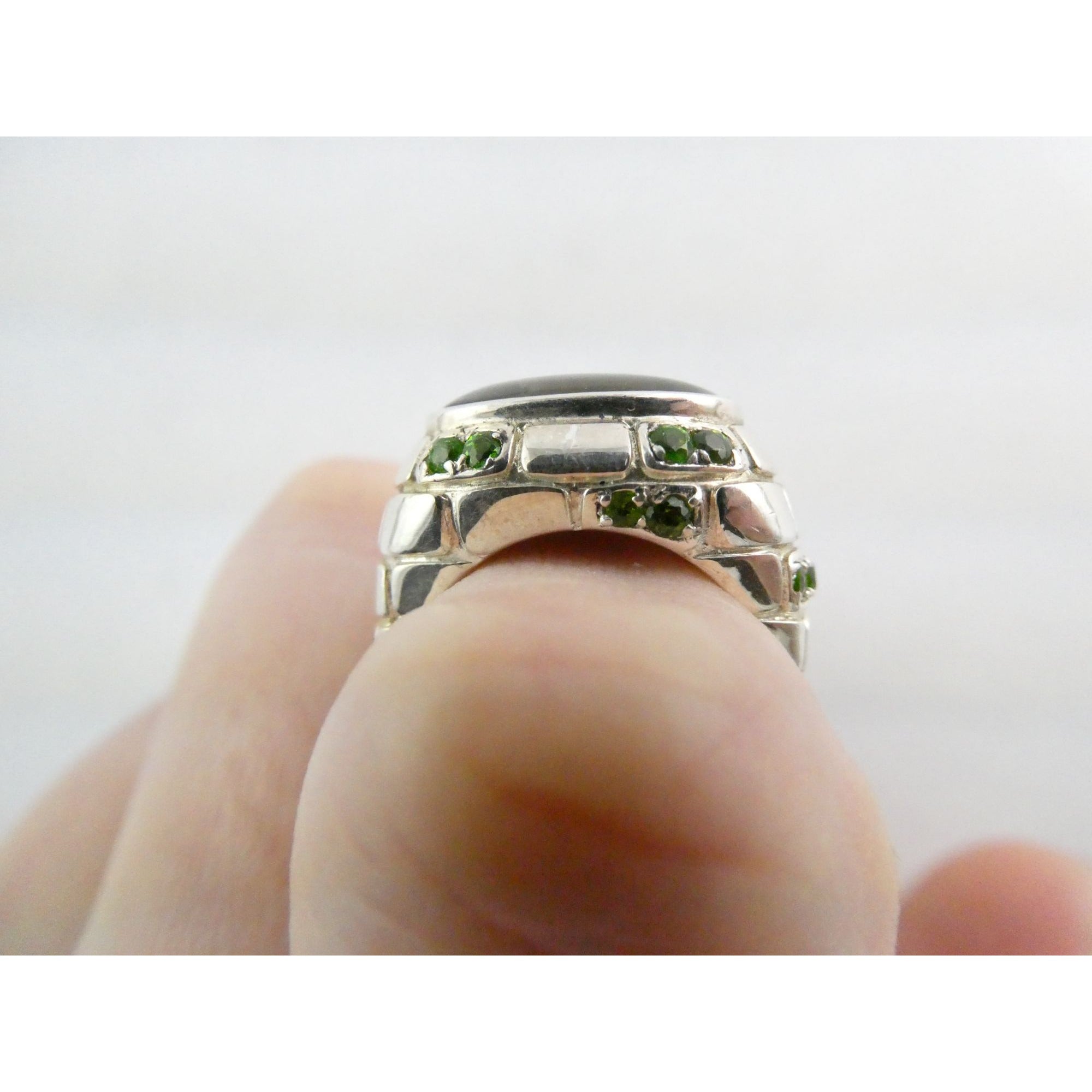 Designer Sterling Silver Quartz Ammolite Doublet with Peridot Accents Ring Sz 5