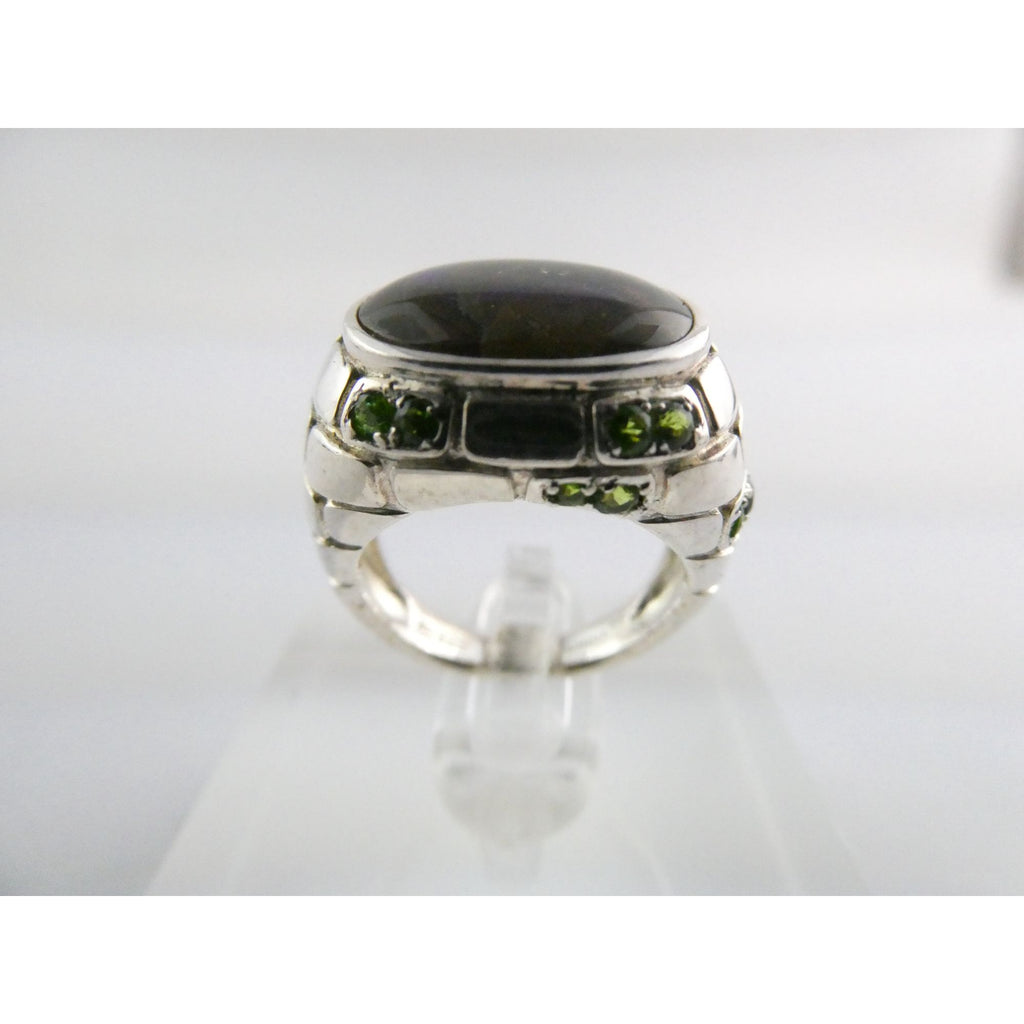 Designer Sterling Silver Quartz Ammolite Doublet with Peridot Accents Ring Sz 5
