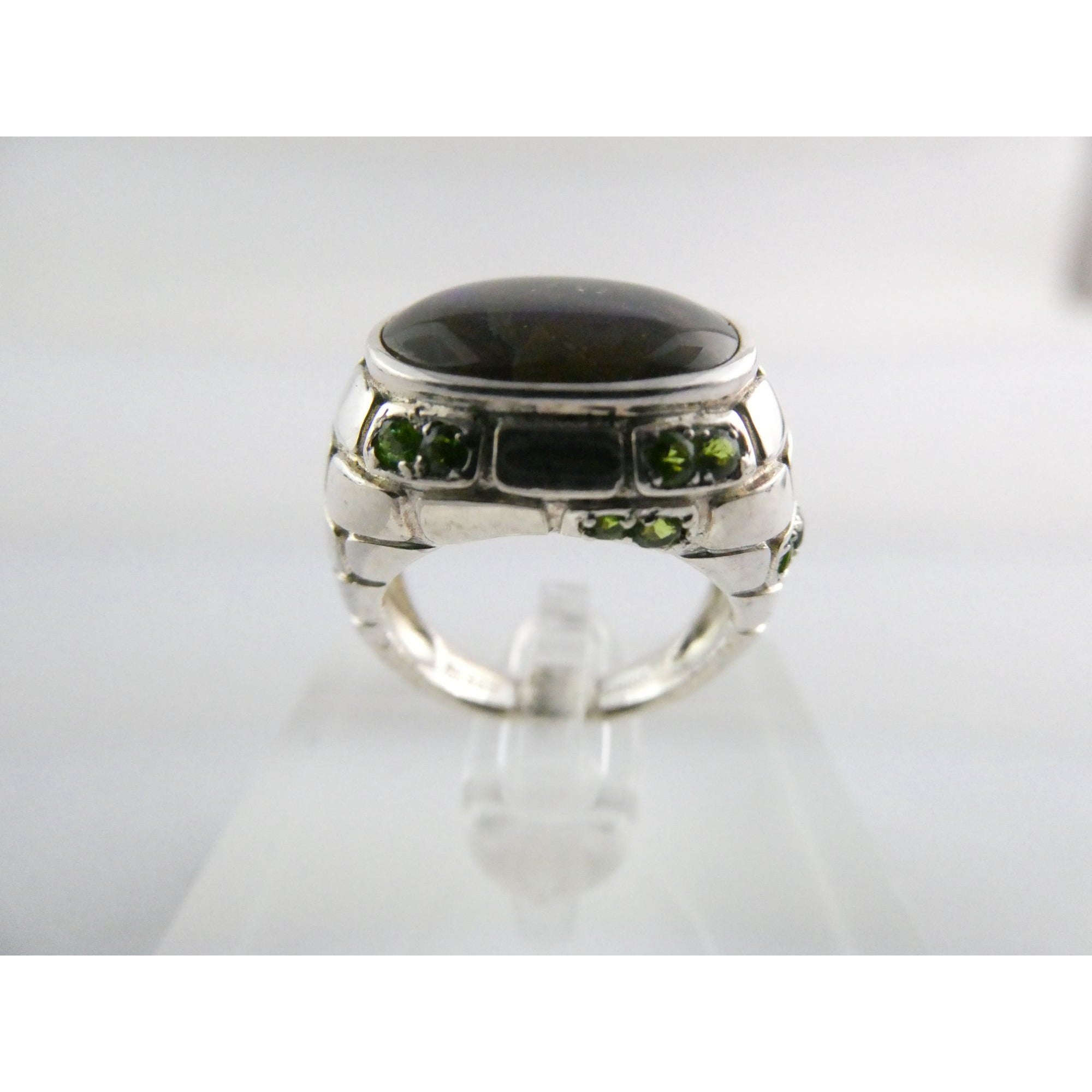 Designer Sterling Silver Quartz Ammolite Doublet with Peridot Accents Ring Sz 5