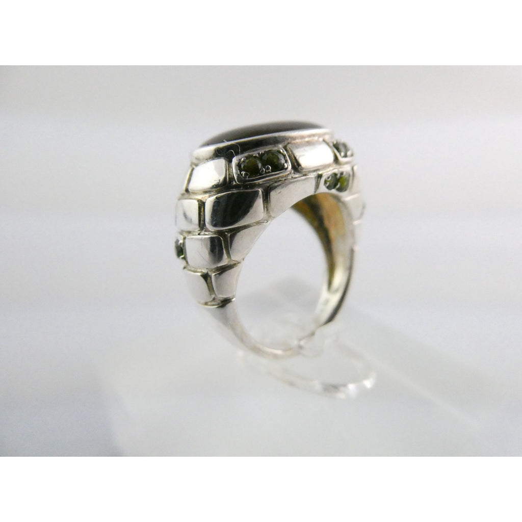 Designer Sterling Silver Quartz Ammolite Doublet with Peridot Accents Ring Sz 5