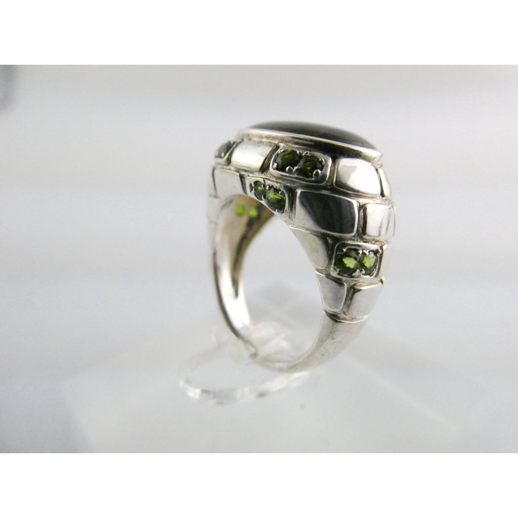 Designer Sterling Silver Quartz Ammolite Doublet with Peridot Accents Ring Sz 5
