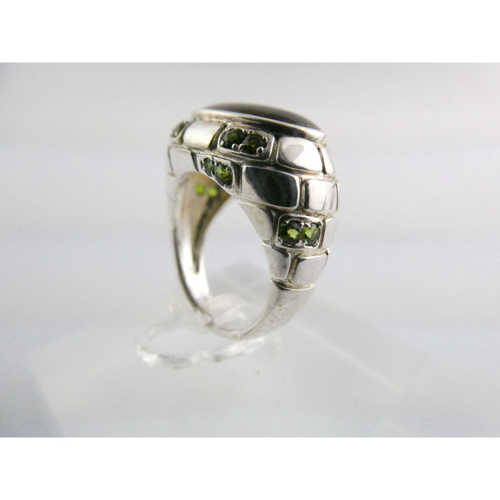 Designer Sterling Silver Quartz Ammolite Doublet with Peridot Accents Ring Sz 5