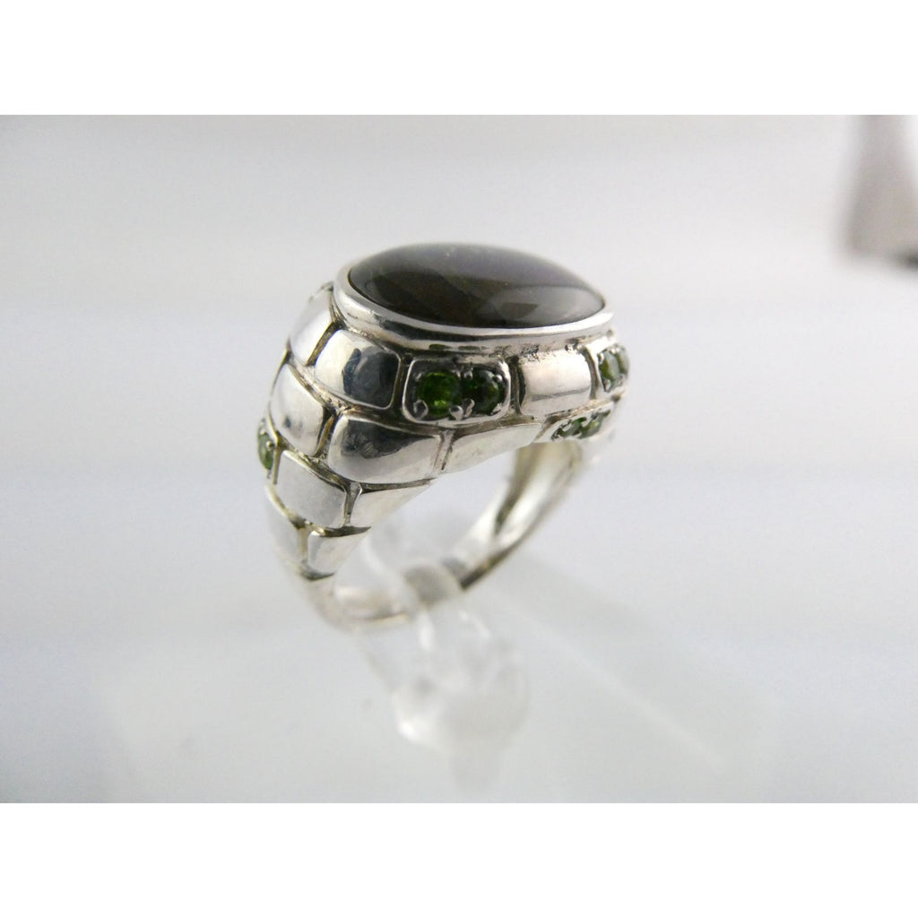 Designer Sterling Silver Quartz Ammolite Doublet with Peridot Accents Ring Sz 5
