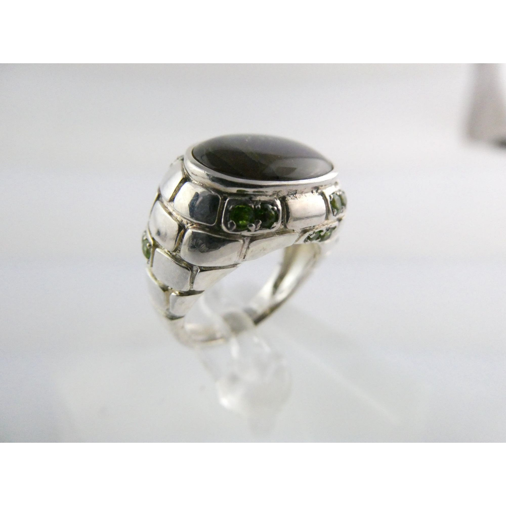 Designer Sterling Silver Quartz Ammolite Doublet with Peridot Accents Ring Sz 5