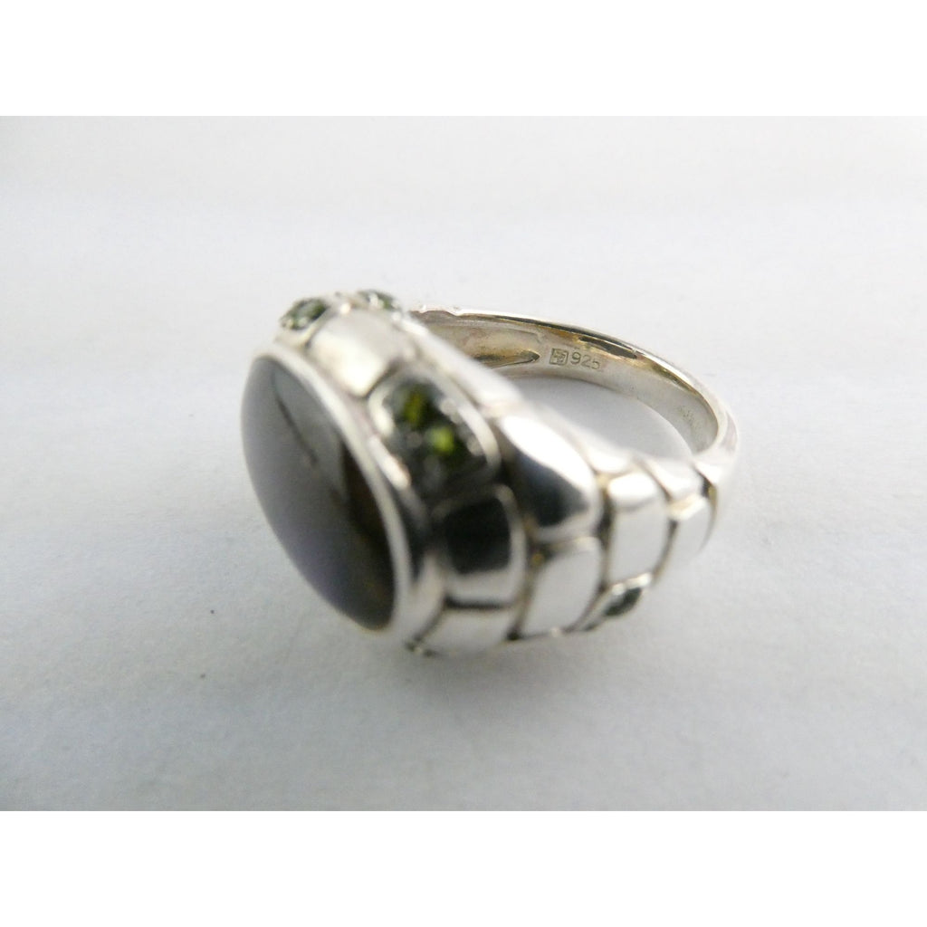 Designer Sterling Silver Quartz Ammolite Doublet with Peridot Accents Ring Sz 5