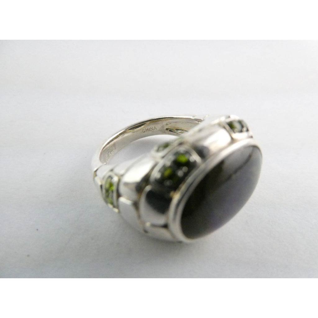 Designer Sterling Silver Quartz Ammolite Doublet with Peridot Accents Ring Sz 5