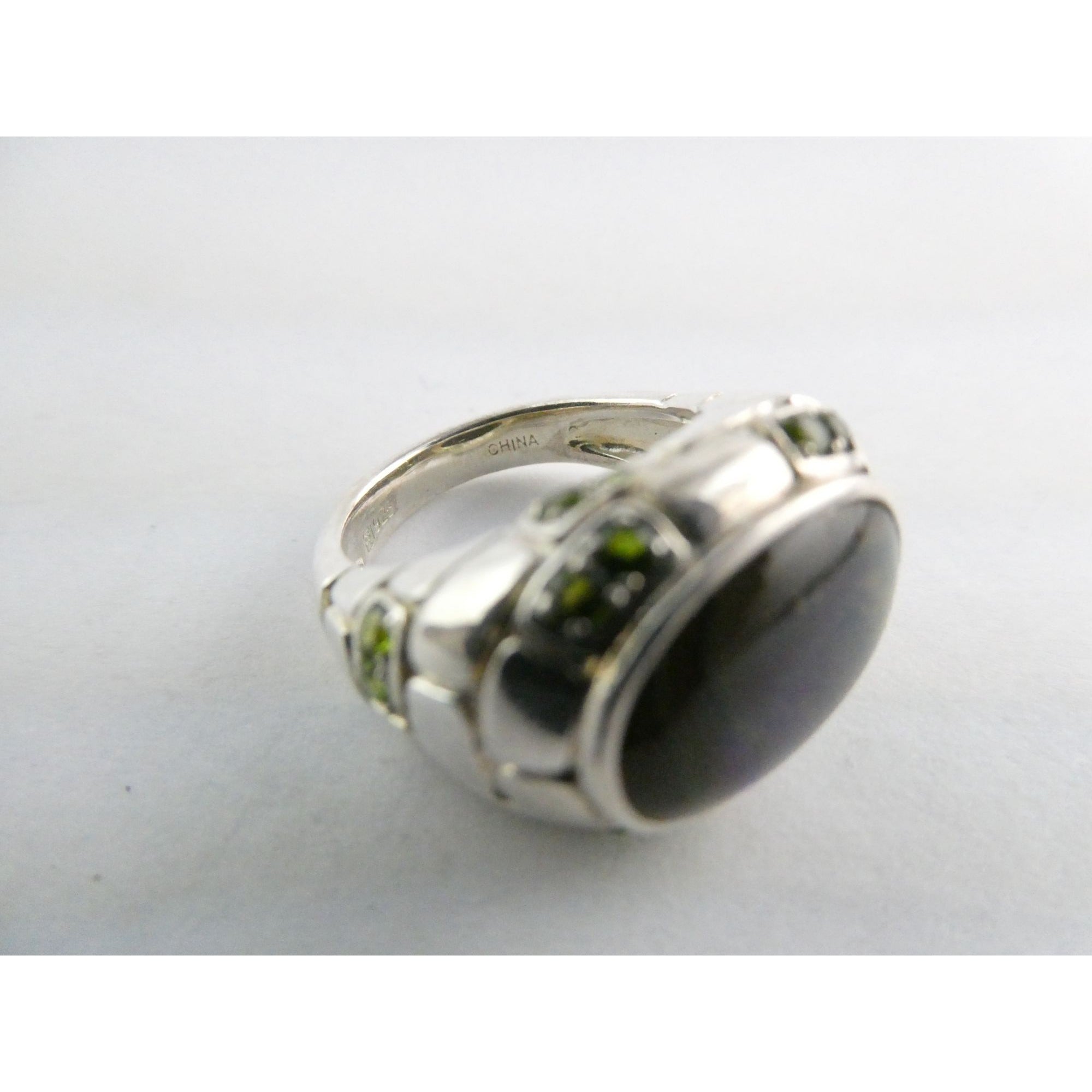 Designer Sterling Silver Quartz Ammolite Doublet with Peridot Accents Ring Sz 5