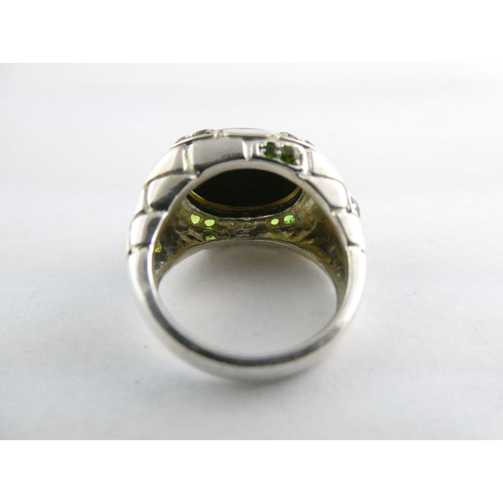Designer Sterling Silver Quartz Ammolite Doublet with Peridot Accents Ring Sz 5