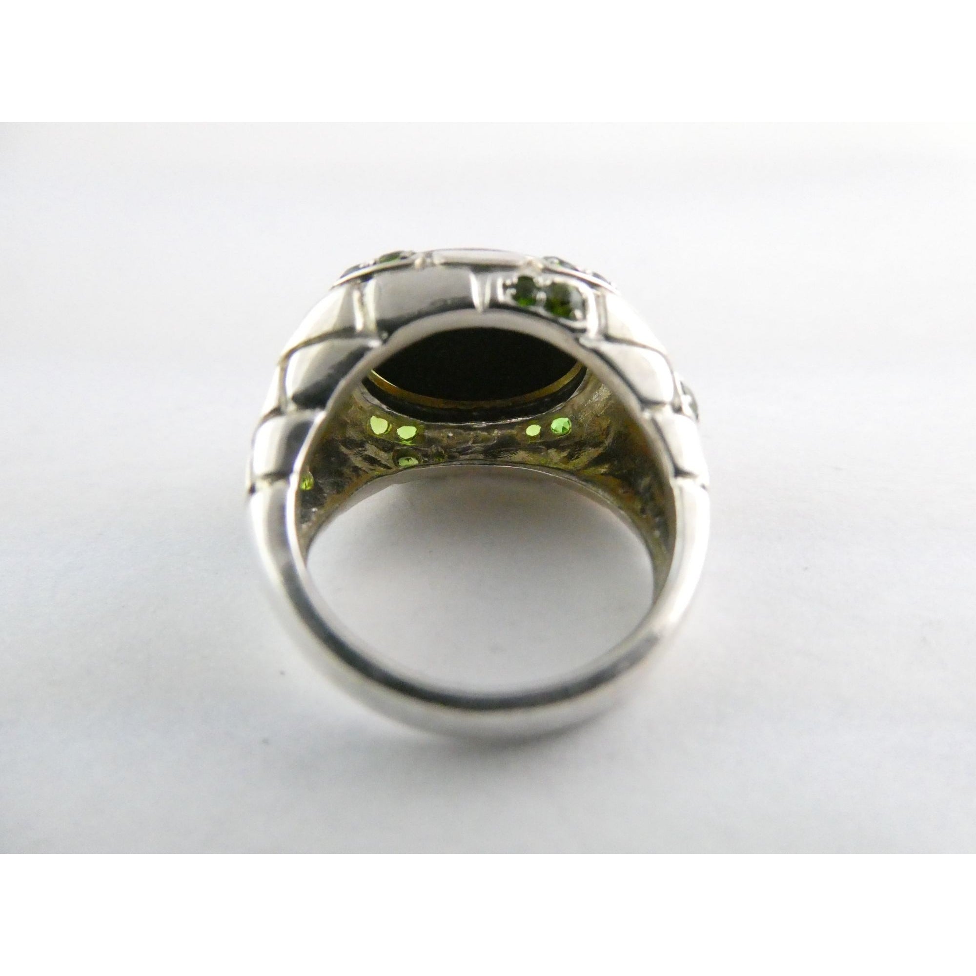 Designer Sterling Silver Quartz Ammolite Doublet with Peridot Accents Ring Sz 5