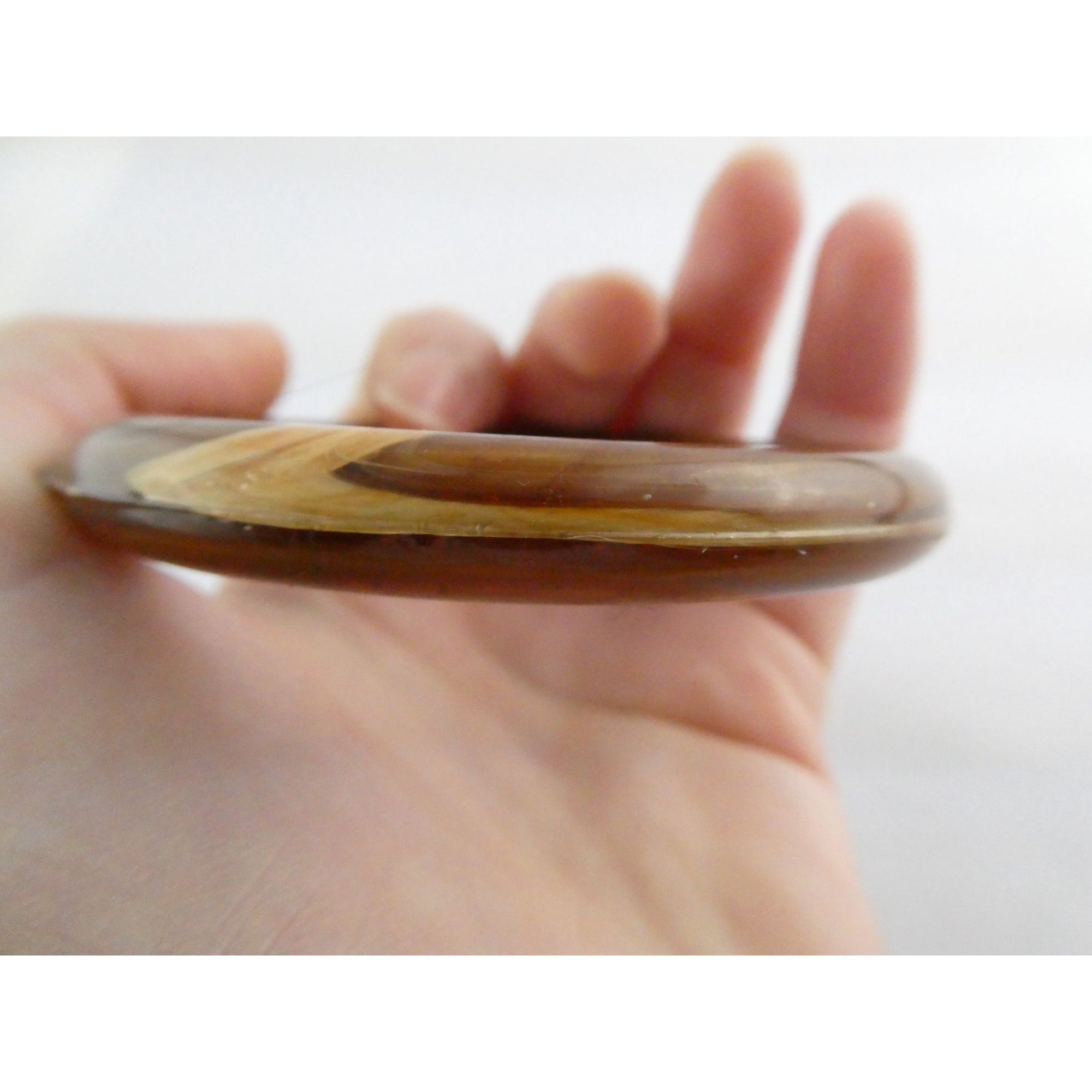 Vintage Pressed Plastic Chunky Brown Swirl Bangle Bracelet 7.25 Inch Fit 14.7g