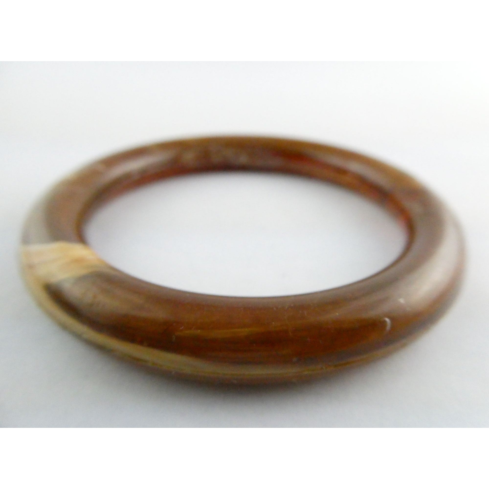 Vintage Pressed Plastic Chunky Brown Swirl Bangle Bracelet 7.25 Inch Fit 14.7g