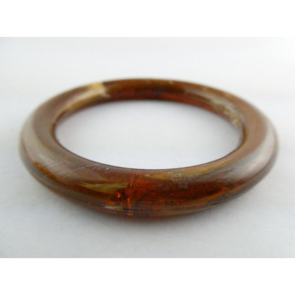 Vintage Pressed Plastic Chunky Brown Swirl Bangle Bracelet 7.25 Inch Fit 14.7g