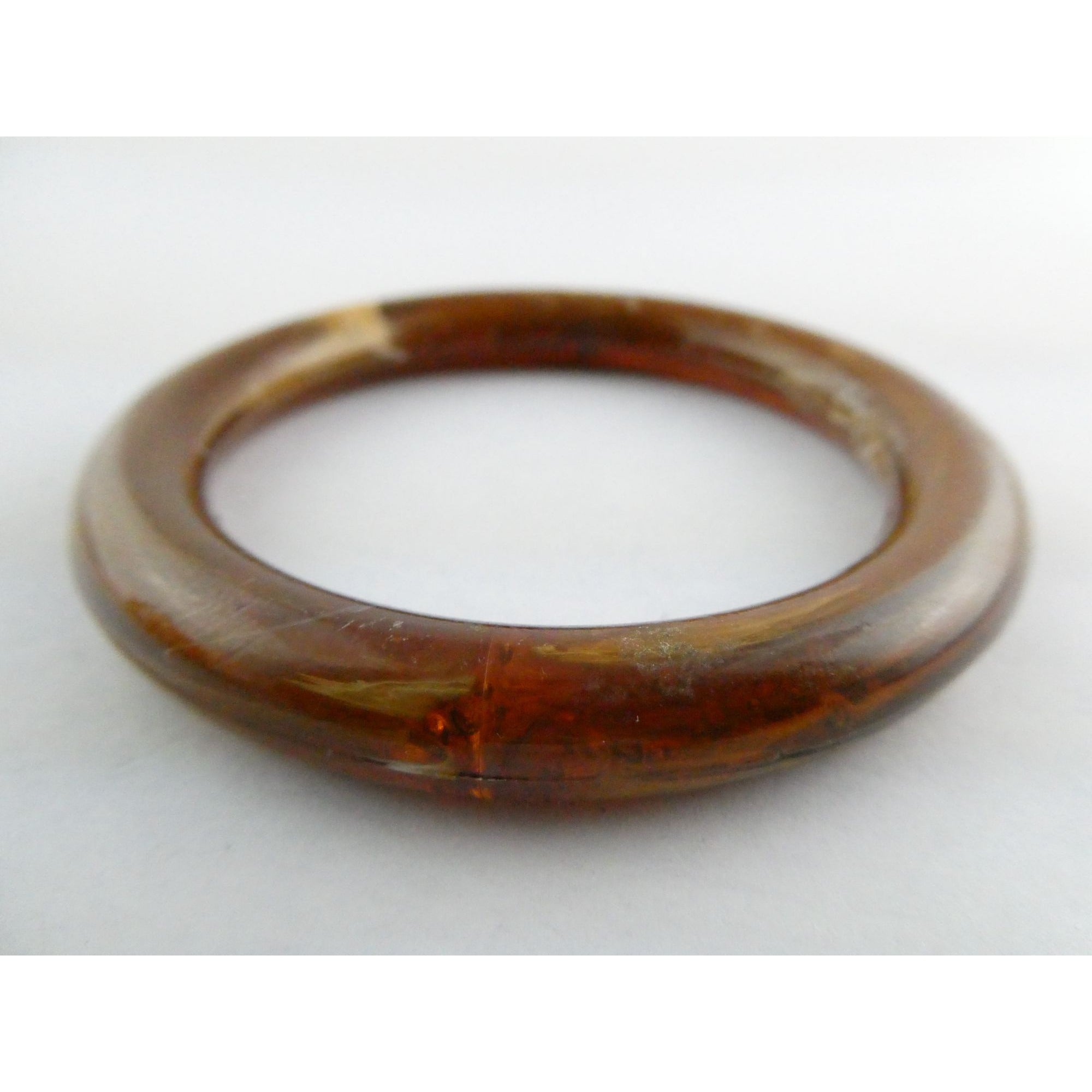 Vintage Pressed Plastic Chunky Brown Swirl Bangle Bracelet 7.25 Inch Fit 14.7g