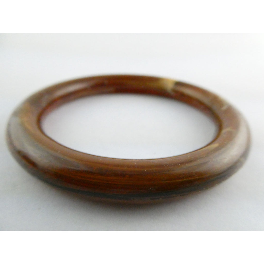 Vintage Pressed Plastic Chunky Brown Swirl Bangle Bracelet 7.25 Inch Fit 14.7g