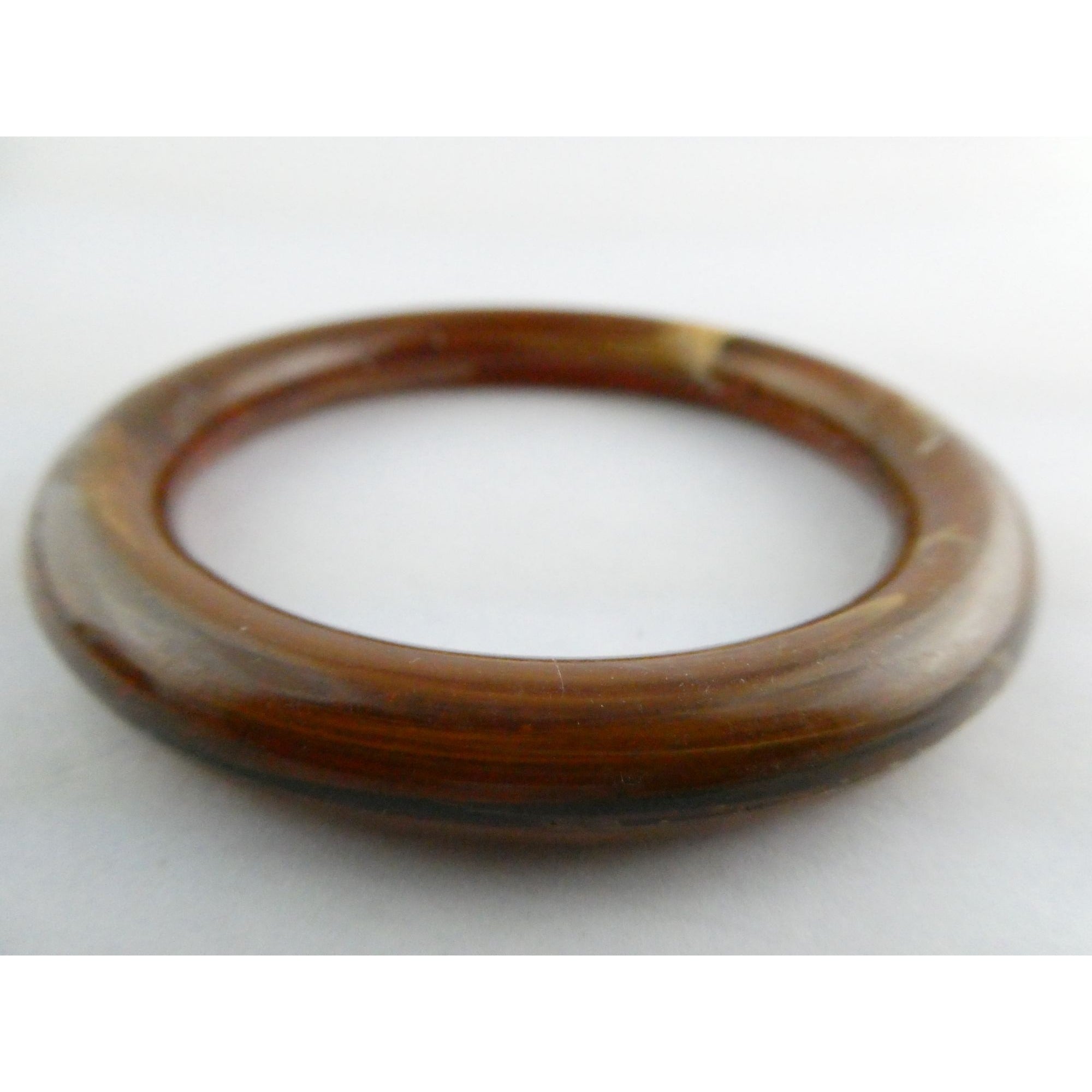 Vintage Pressed Plastic Chunky Brown Swirl Bangle Bracelet 7.25 Inch Fit 14.7g