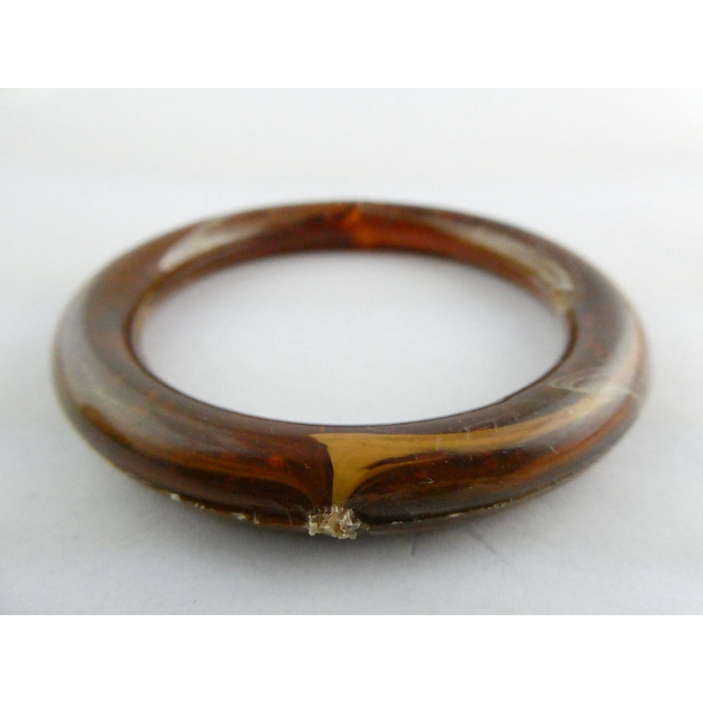 Vintage Pressed Plastic Chunky Brown Swirl Bangle Bracelet 7.25 Inch Fit 14.7g
