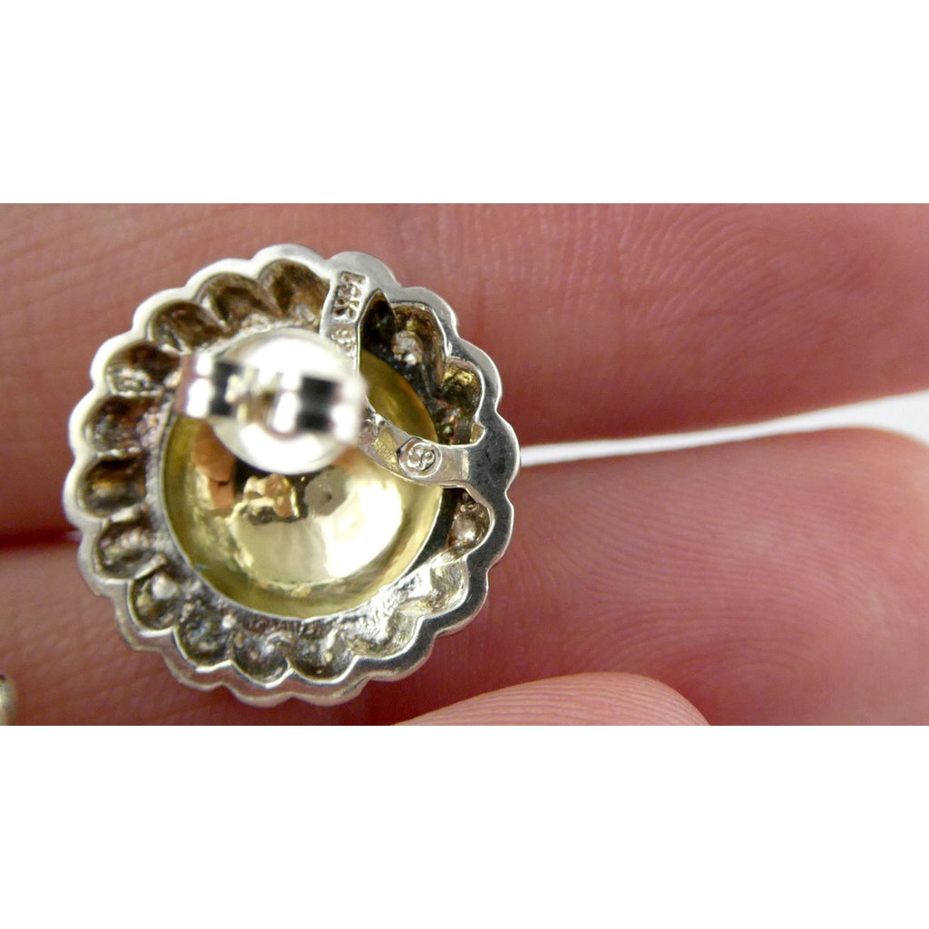 SU Sterling Silver and 14k Gold Rope Edge Circular Stud Earrings 16.76mm 4.6g