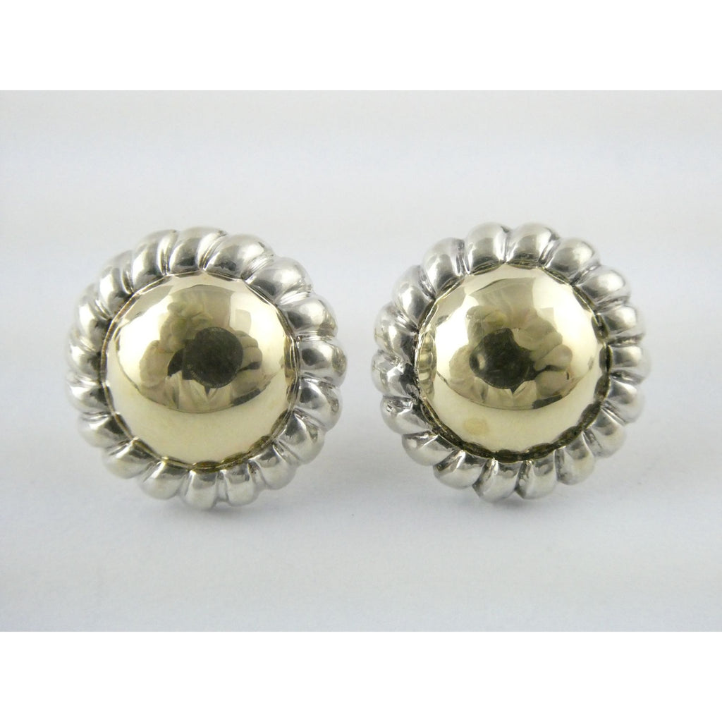 SU Sterling Silver and 14k Gold Rope Edge Circular Stud Earrings 16.76mm 4.6g