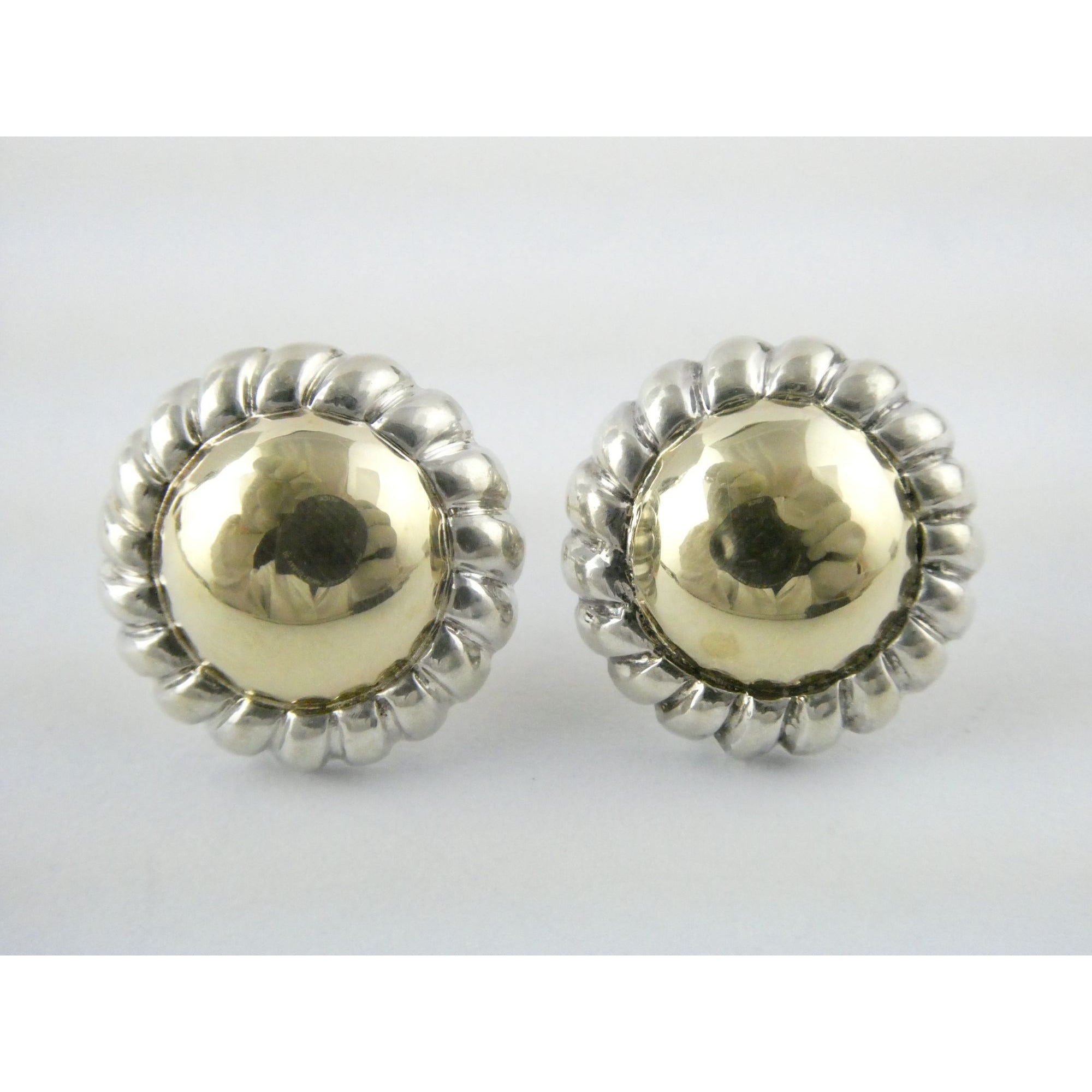 SU Sterling Silver and 14k Gold Rope Edge Circular Stud Earrings 16.76mm 4.6g