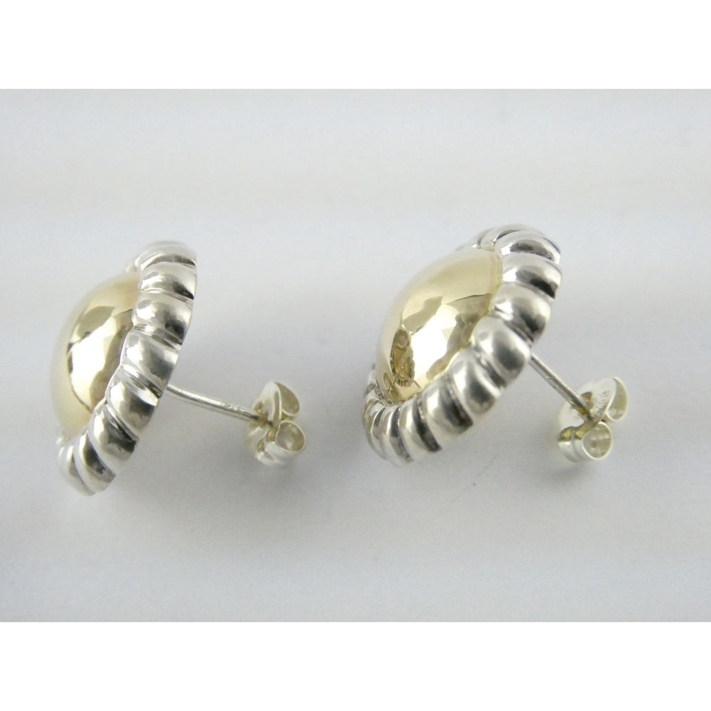 SU Sterling Silver and 14k Gold Rope Edge Circular Stud Earrings 16.76mm 4.6g