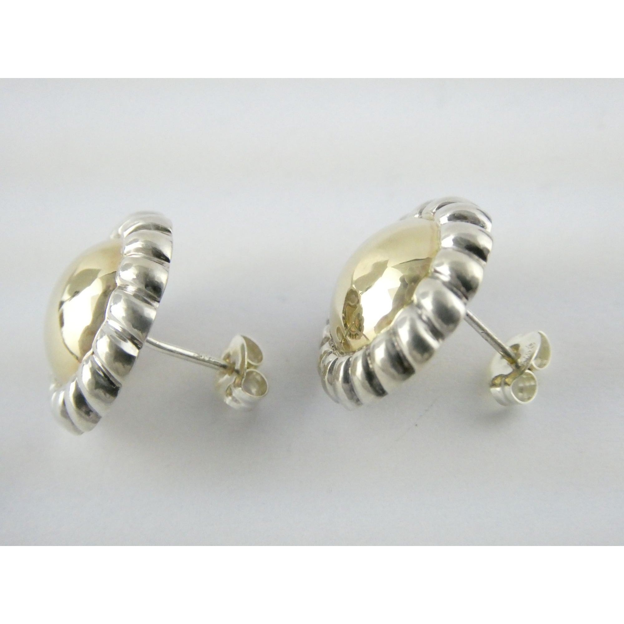 SU Sterling Silver and 14k Gold Rope Edge Circular Stud Earrings 16.76mm 4.6g
