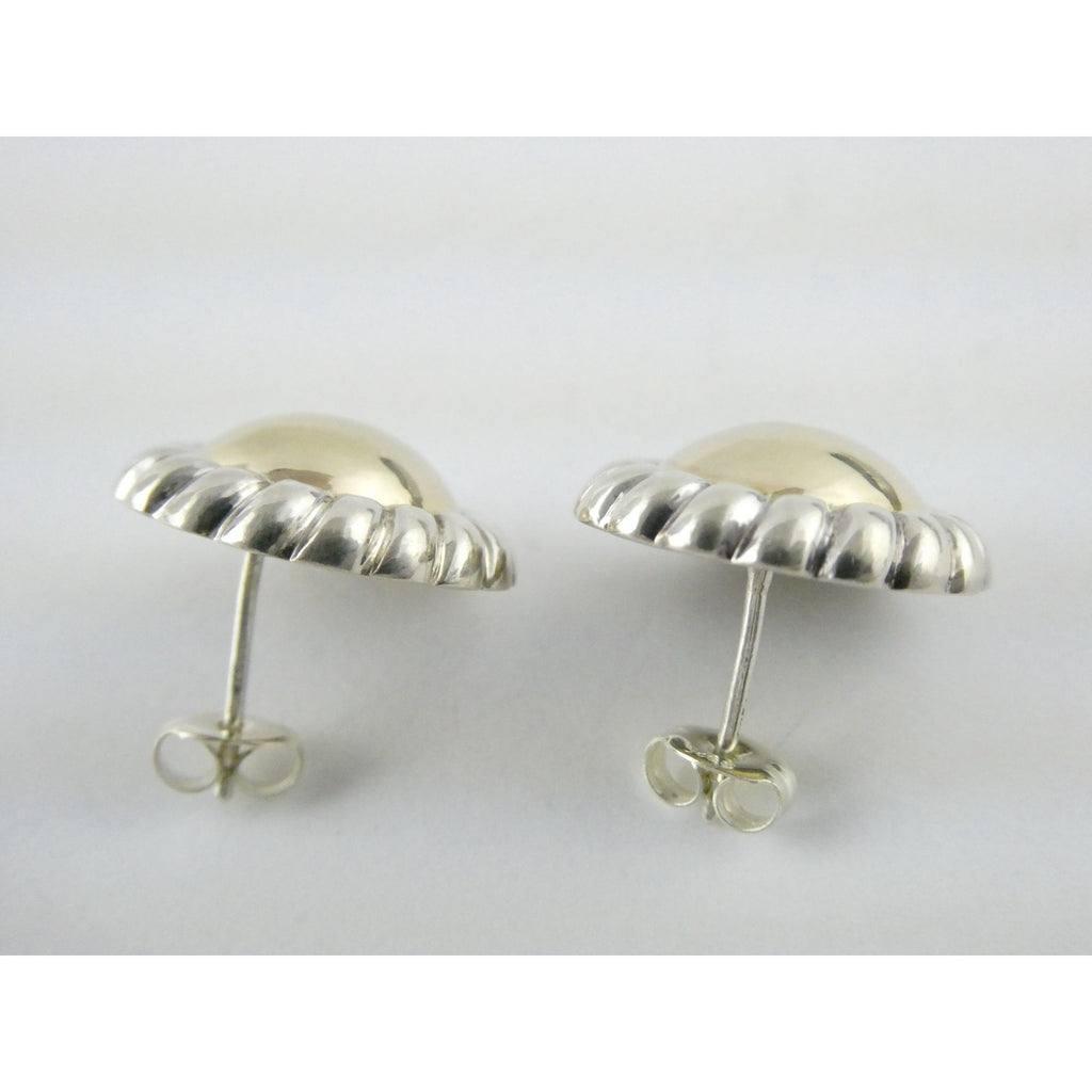 SU Sterling Silver and 14k Gold Rope Edge Circular Stud Earrings 16.76mm 4.6g