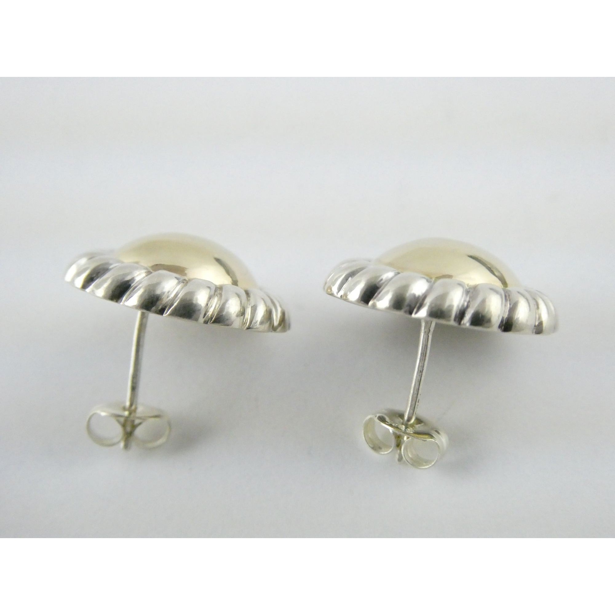 SU Sterling Silver and 14k Gold Rope Edge Circular Stud Earrings 16.76mm 4.6g