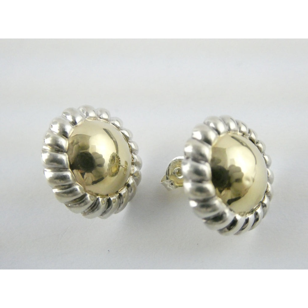 SU Sterling Silver and 14k Gold Rope Edge Circular Stud Earrings 16.76mm 4.6g