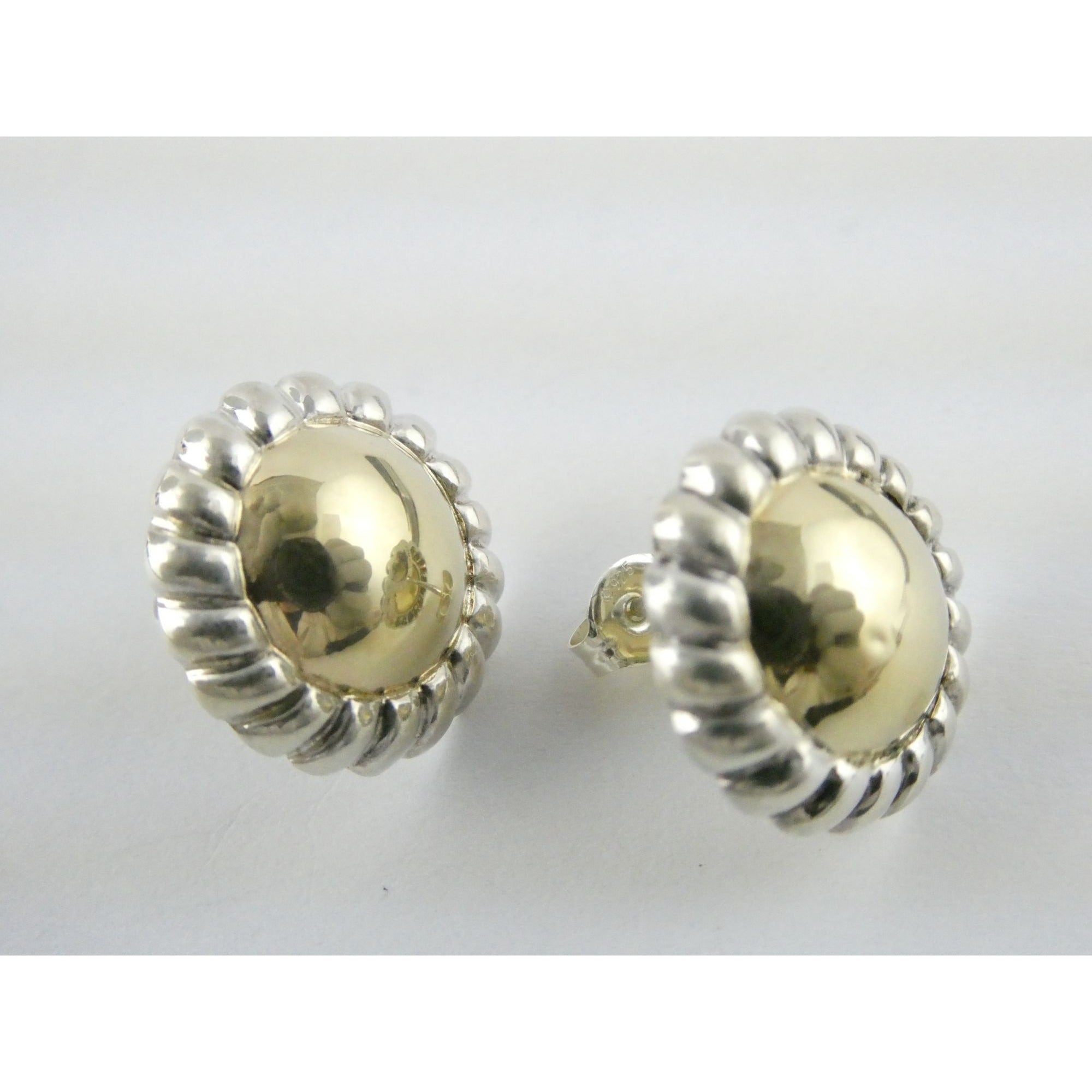 SU Sterling Silver and 14k Gold Rope Edge Circular Stud Earrings 16.76mm 4.6g