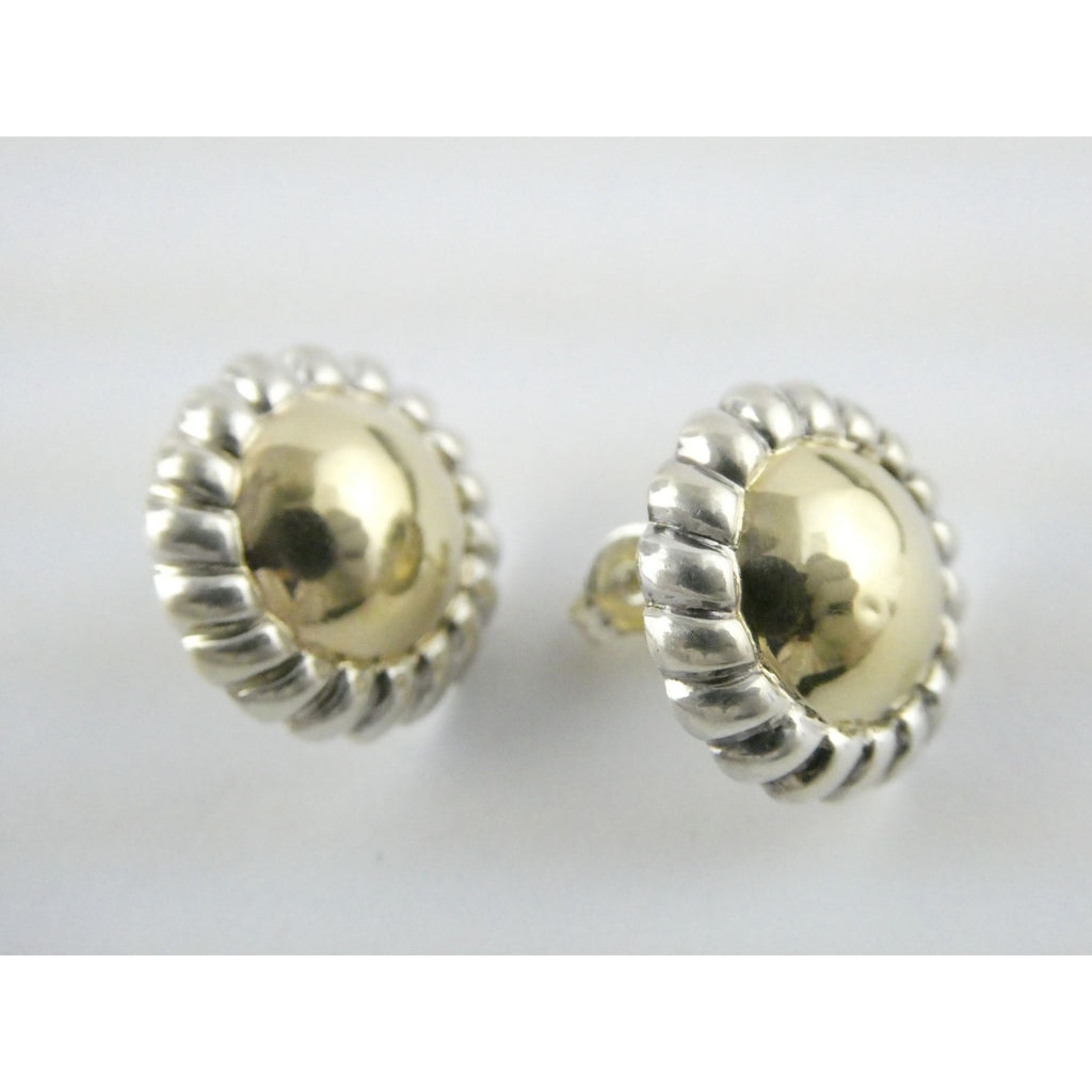 SU Sterling Silver and 14k Gold Rope Edge Circular Stud Earrings 16.76mm 4.6g