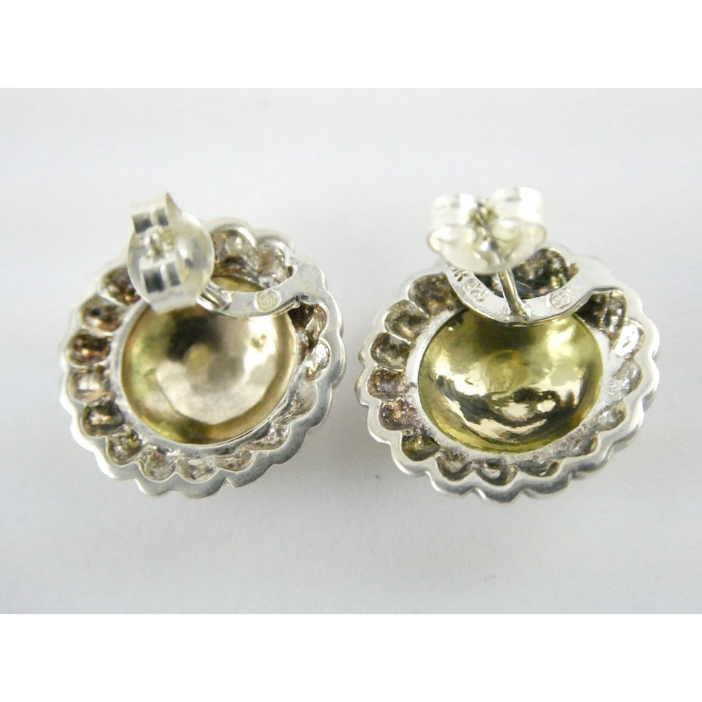 SU Sterling Silver and 14k Gold Rope Edge Circular Stud Earrings 16.76mm 4.6g