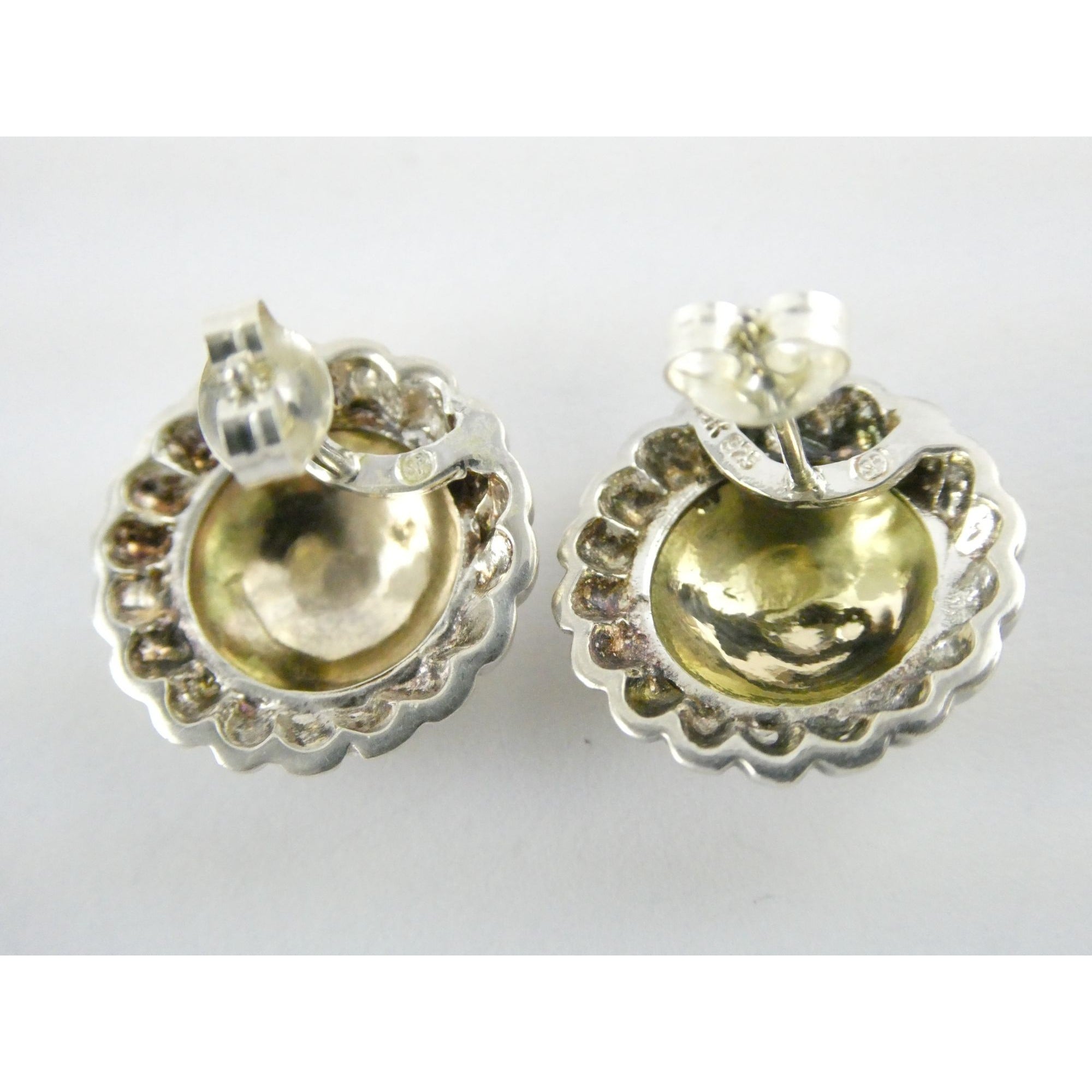 SU Sterling Silver and 14k Gold Rope Edge Circular Stud Earrings 16.76mm 4.6g