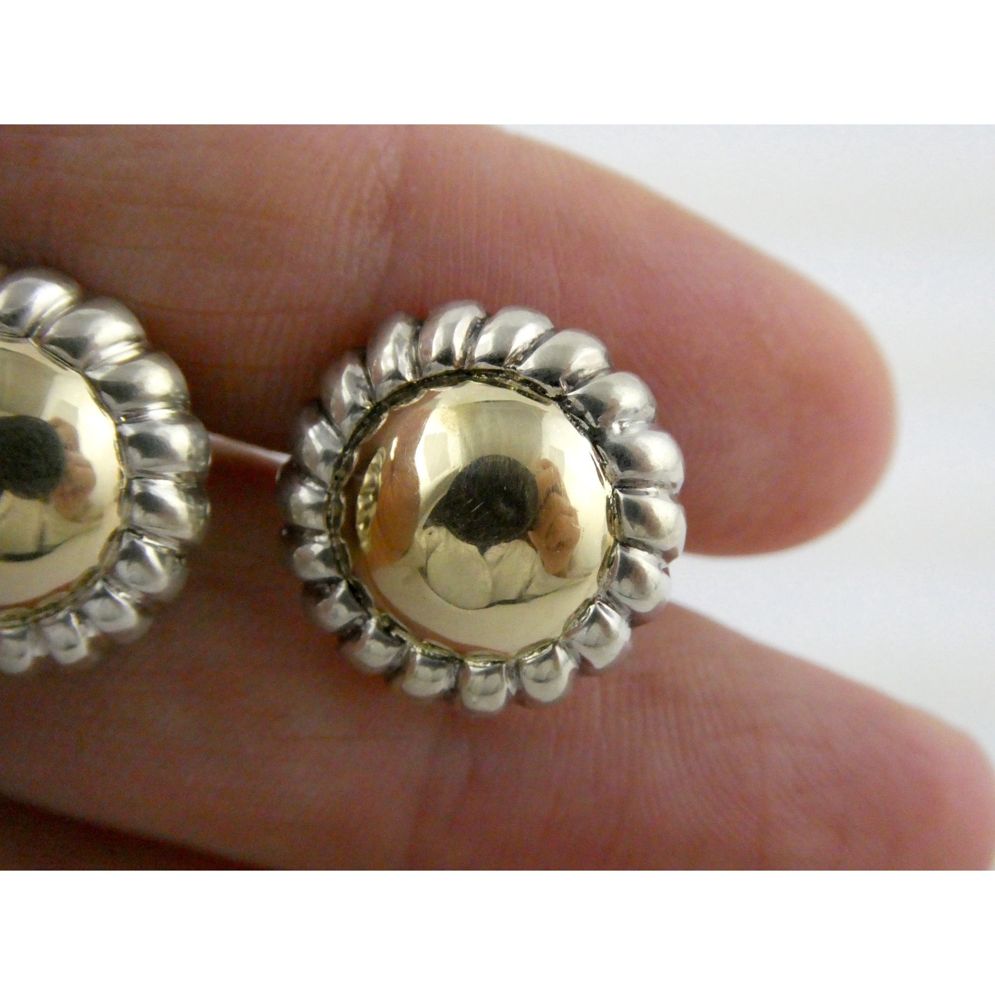 SU Sterling Silver and 14k Gold Rope Edge Circular Stud Earrings 16.76mm 4.6g