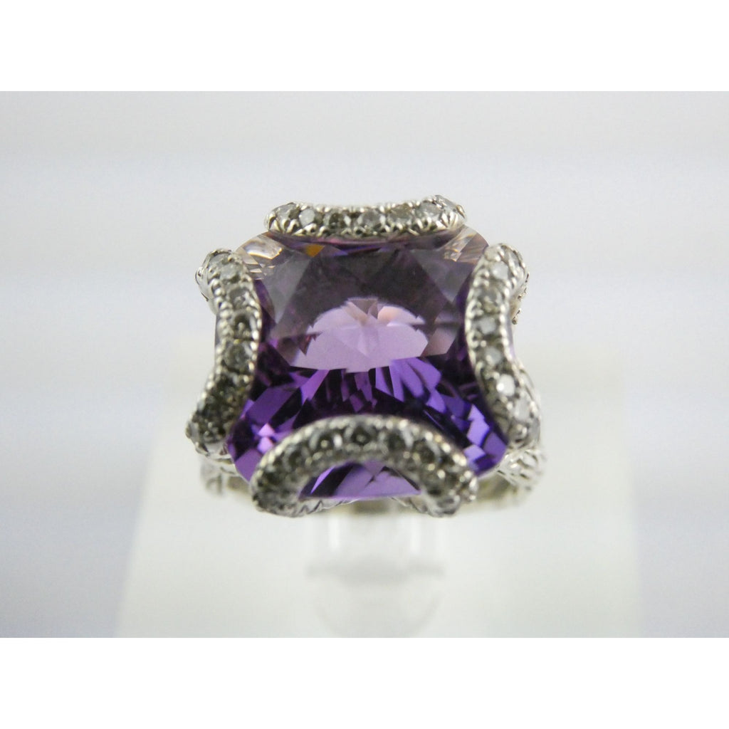 John Hardy Woven Cable Sterling Silver Amethyst and Diamond Ring Size 4.75 10g