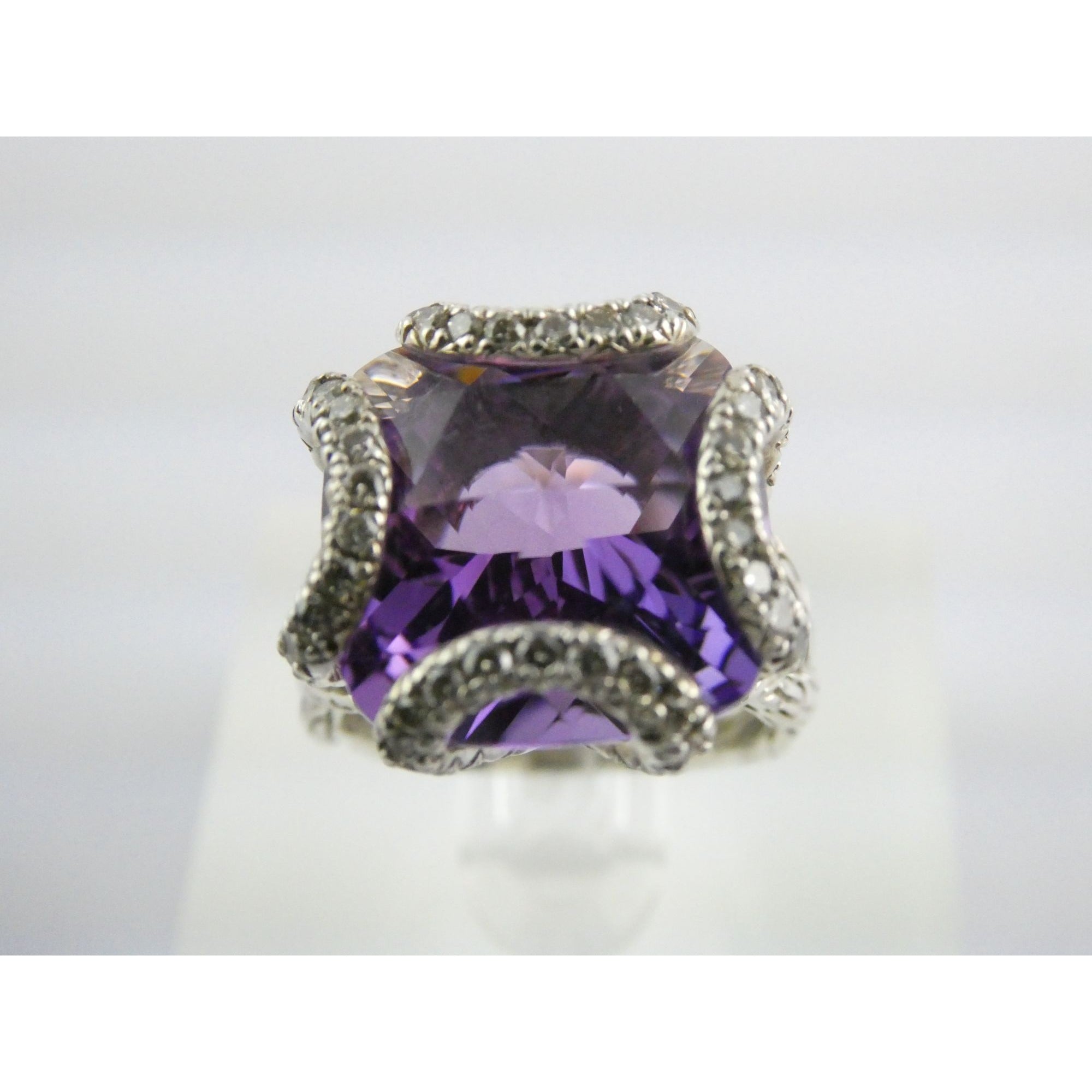 John Hardy Woven Cable Sterling Silver Amethyst and Diamond Ring Size 4.75 10g