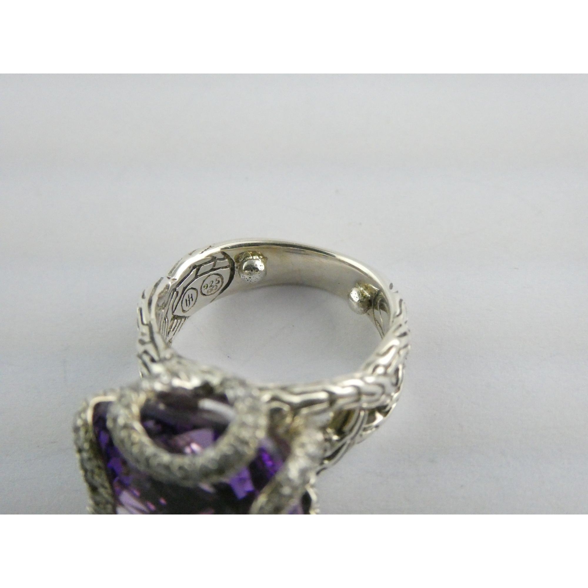 John Hardy Woven Cable Sterling Silver Amethyst and Diamond Ring Size 4.75 10g