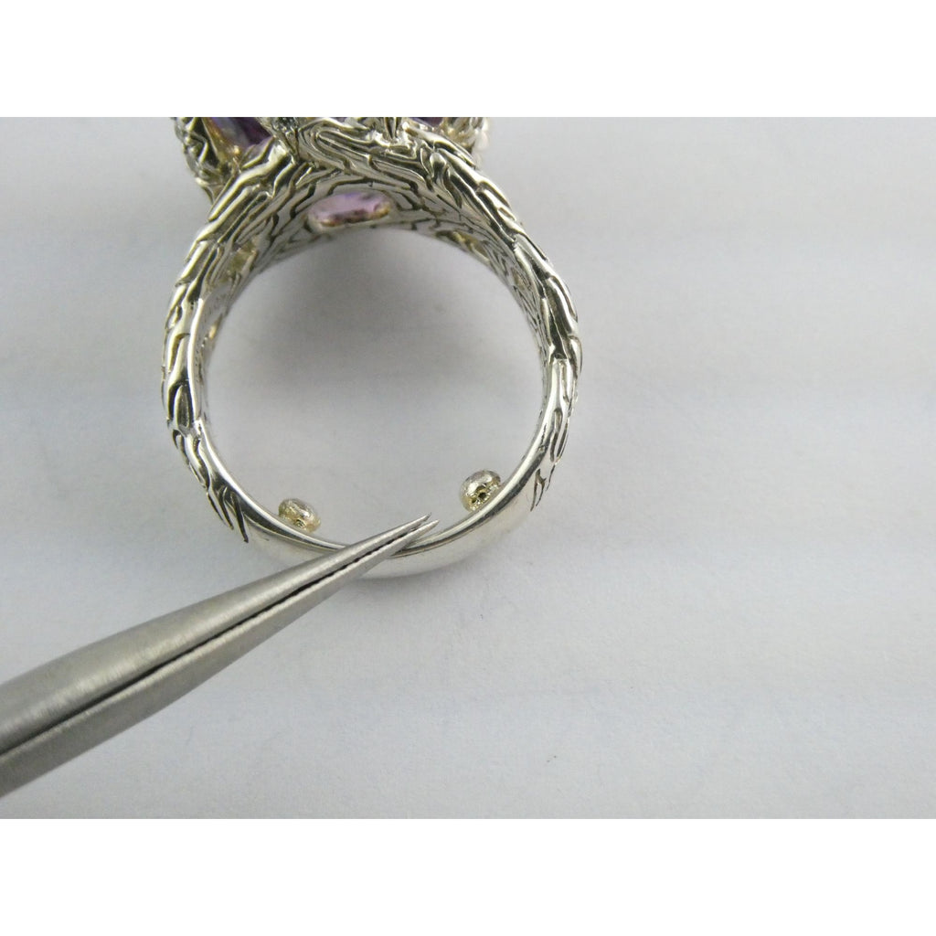 John Hardy Woven Cable Sterling Silver Amethyst and Diamond Ring Size 4.75 10g
