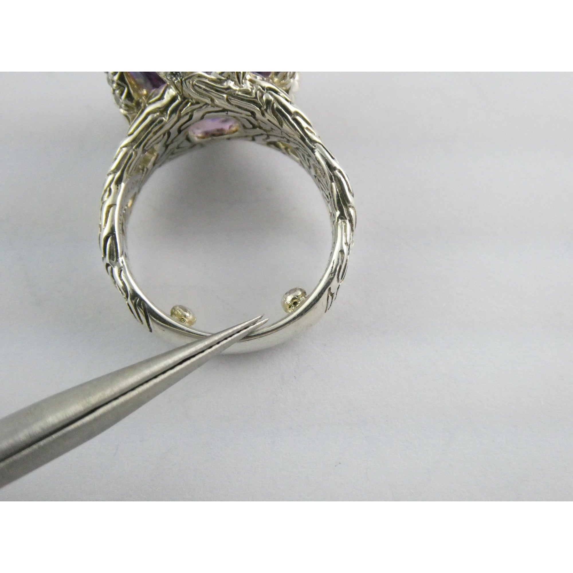 John Hardy Woven Cable Sterling Silver Amethyst and Diamond Ring Size 4.75 10g