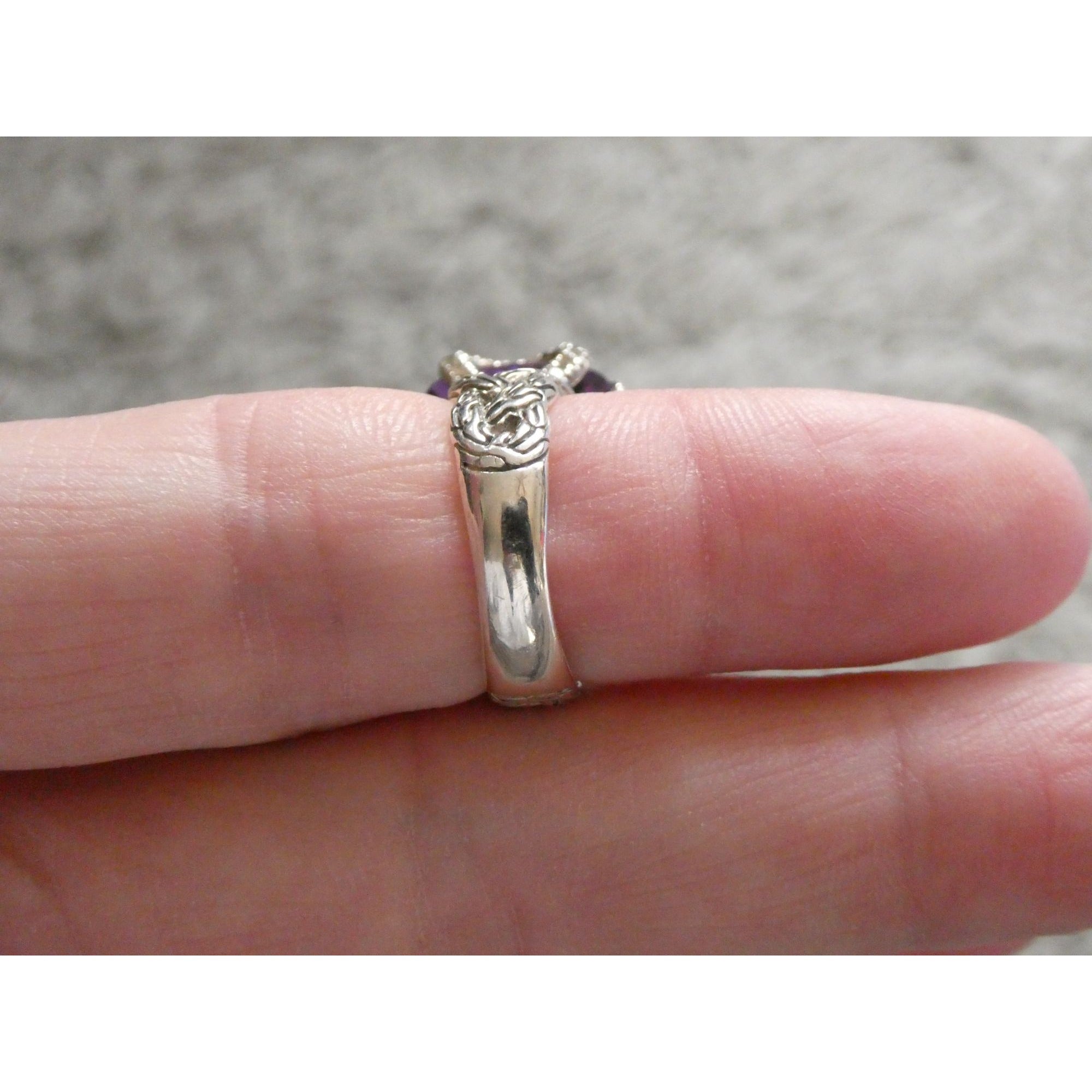 John Hardy Woven Cable Sterling Silver Amethyst and Diamond Ring Size 4.75 10g