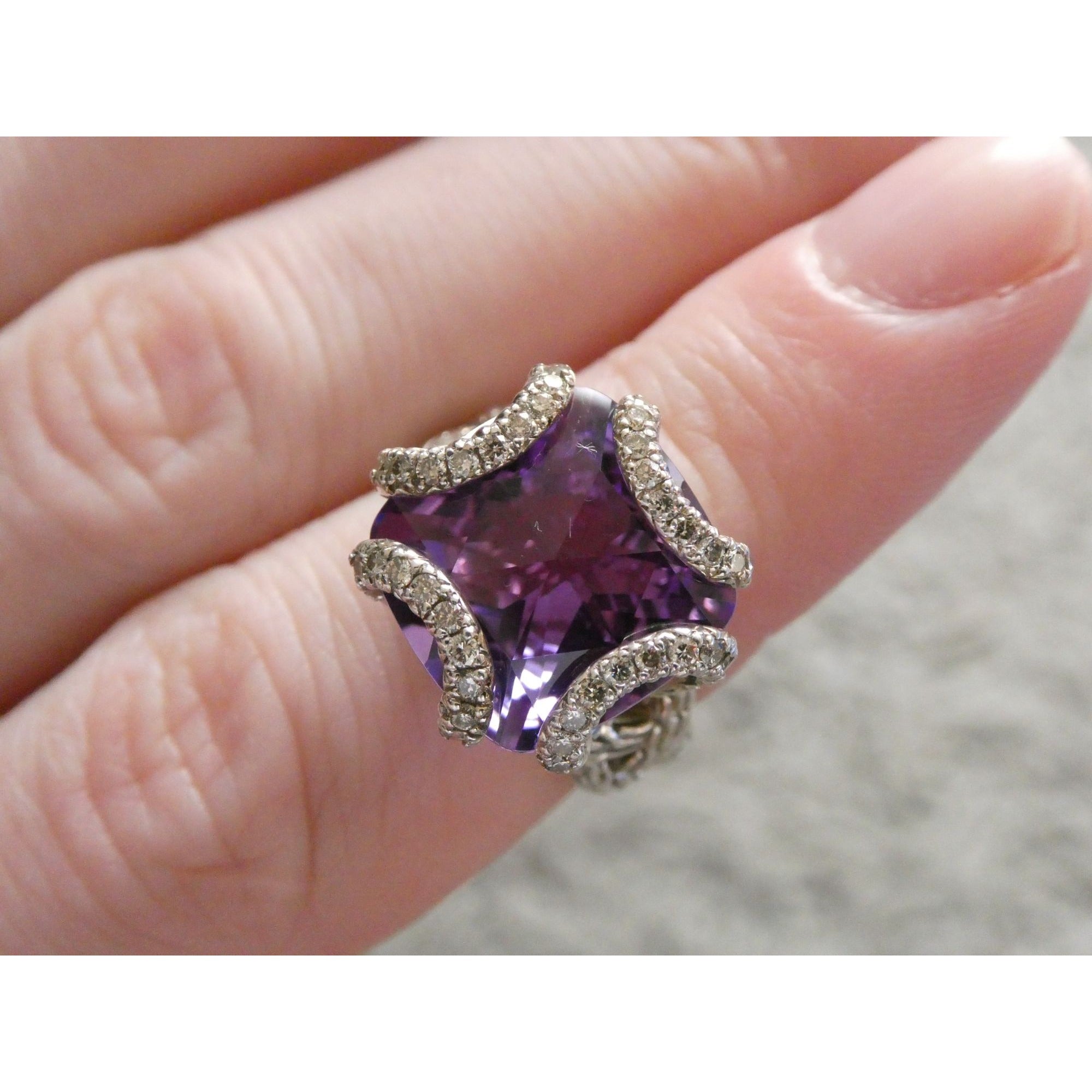John Hardy Woven Cable Sterling Silver Amethyst and Diamond Ring Size 4.75 10g