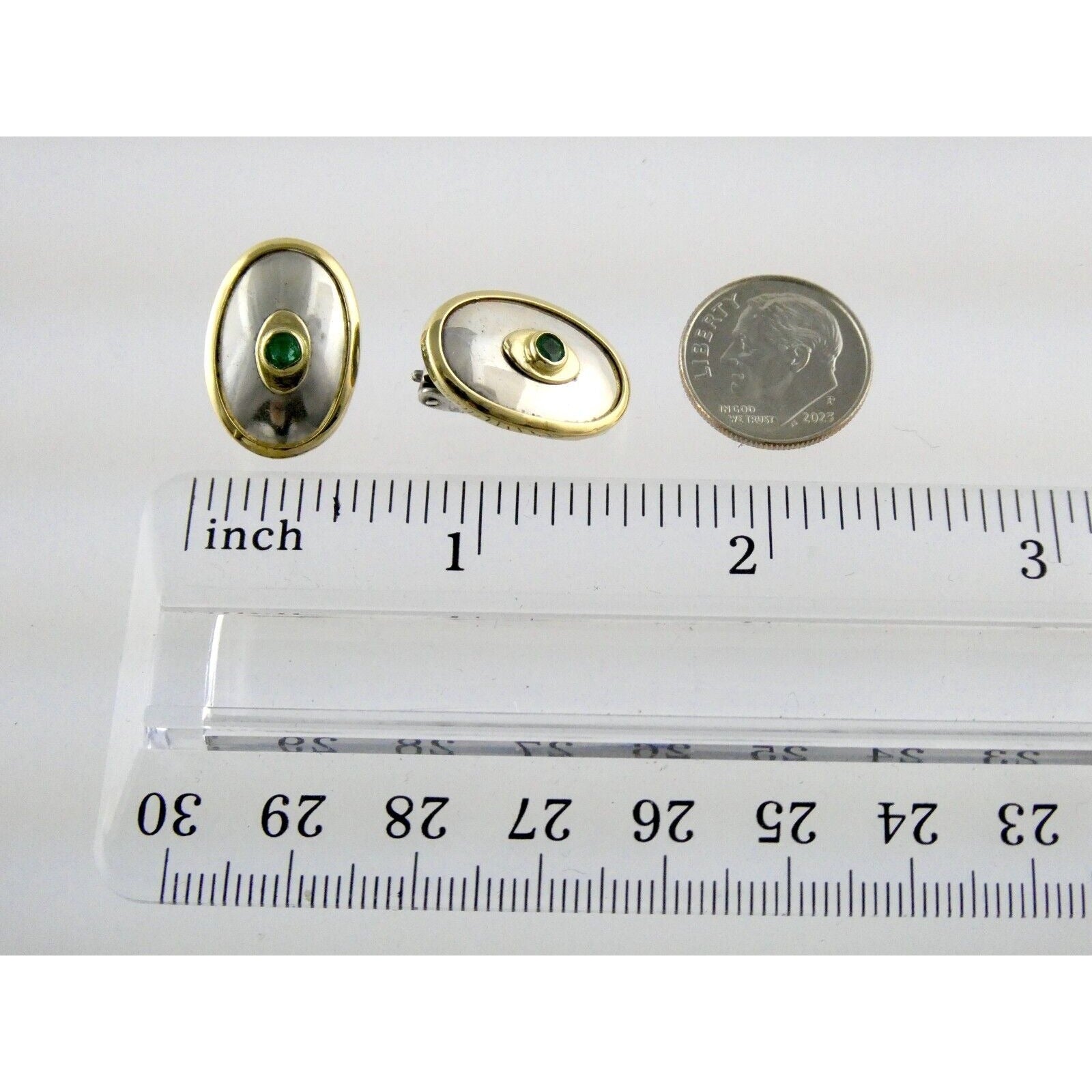 Ilias Lalaounis Greece Sterling Silver Emerald 18k Gold Trim Clip on Earrings