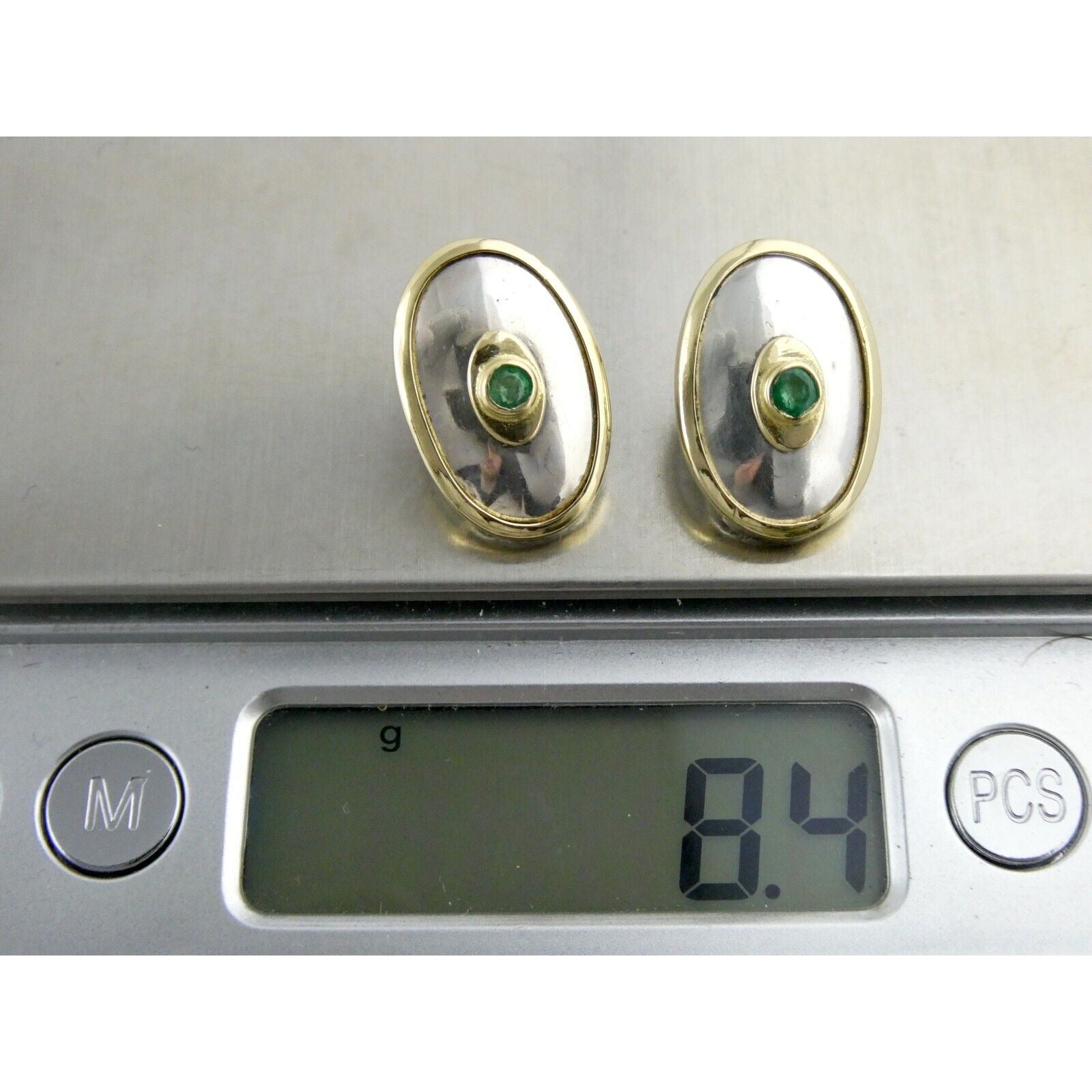 Ilias Lalaounis Greece Sterling Silver Emerald 18k Gold Trim Clip on Earrings